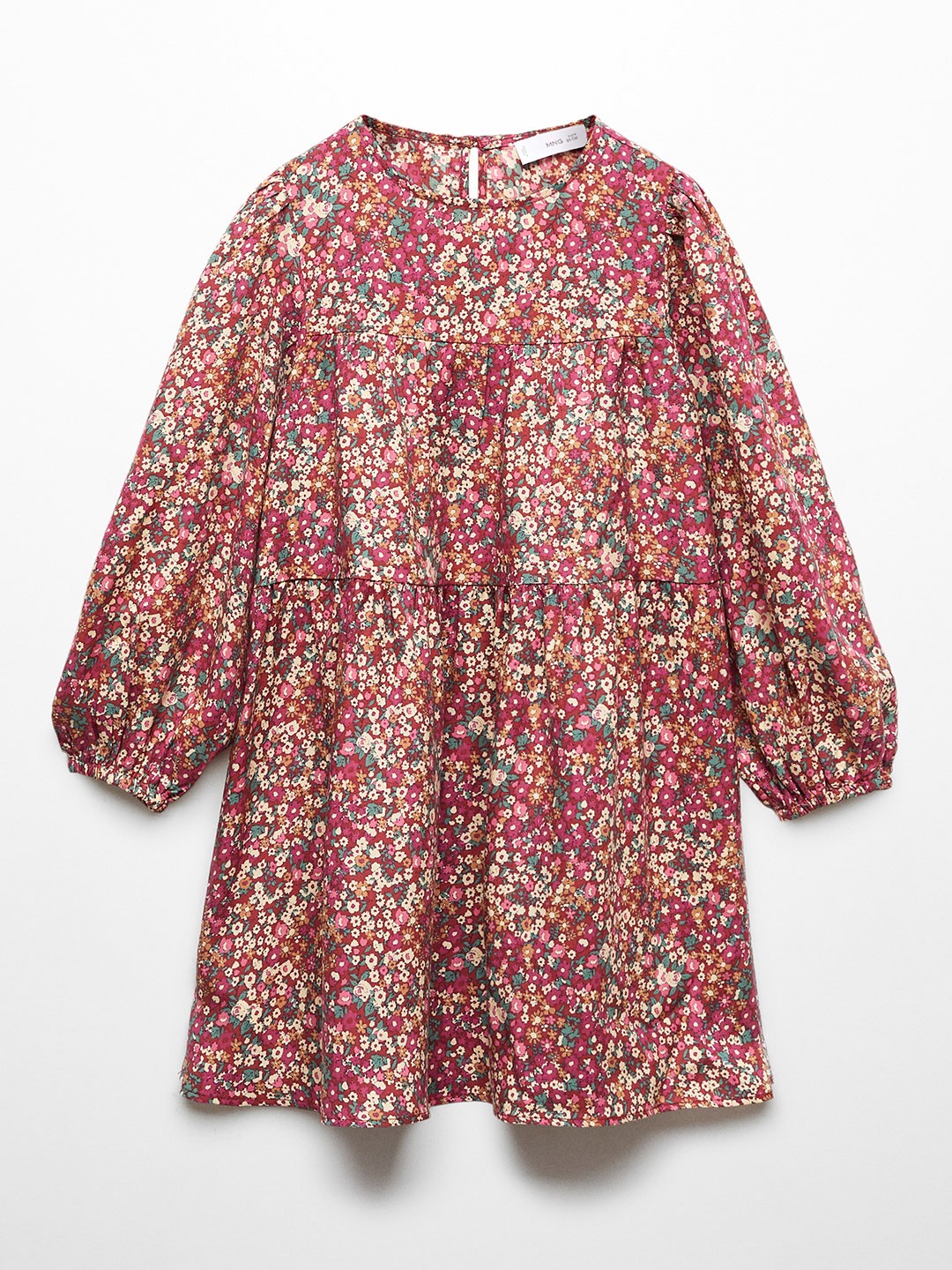 

Mango Kids Girls Floral Print Puff Sleeve A-Line Dress, Maroon