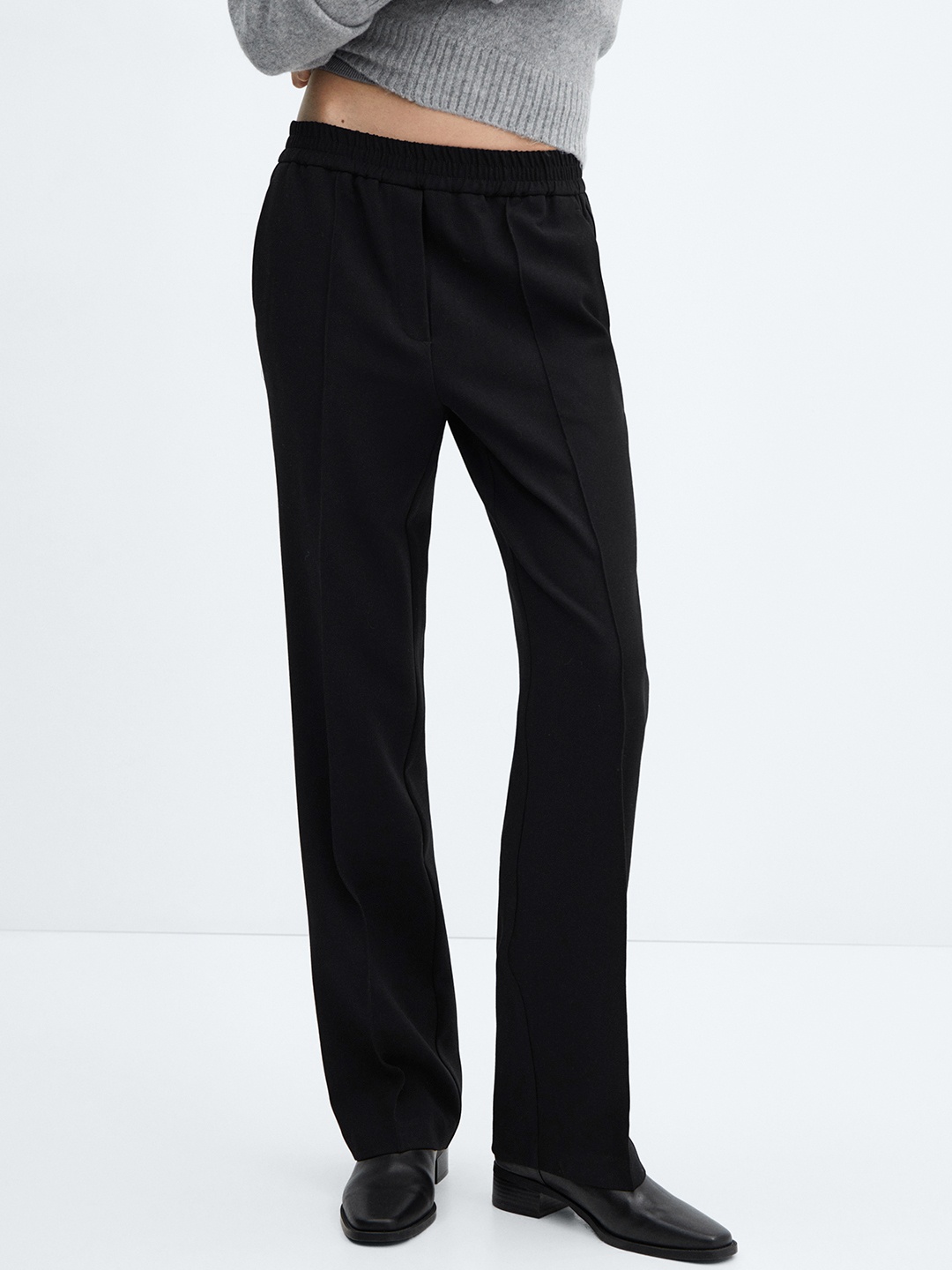 

MANGO Women Regular Fit Trousers, Black