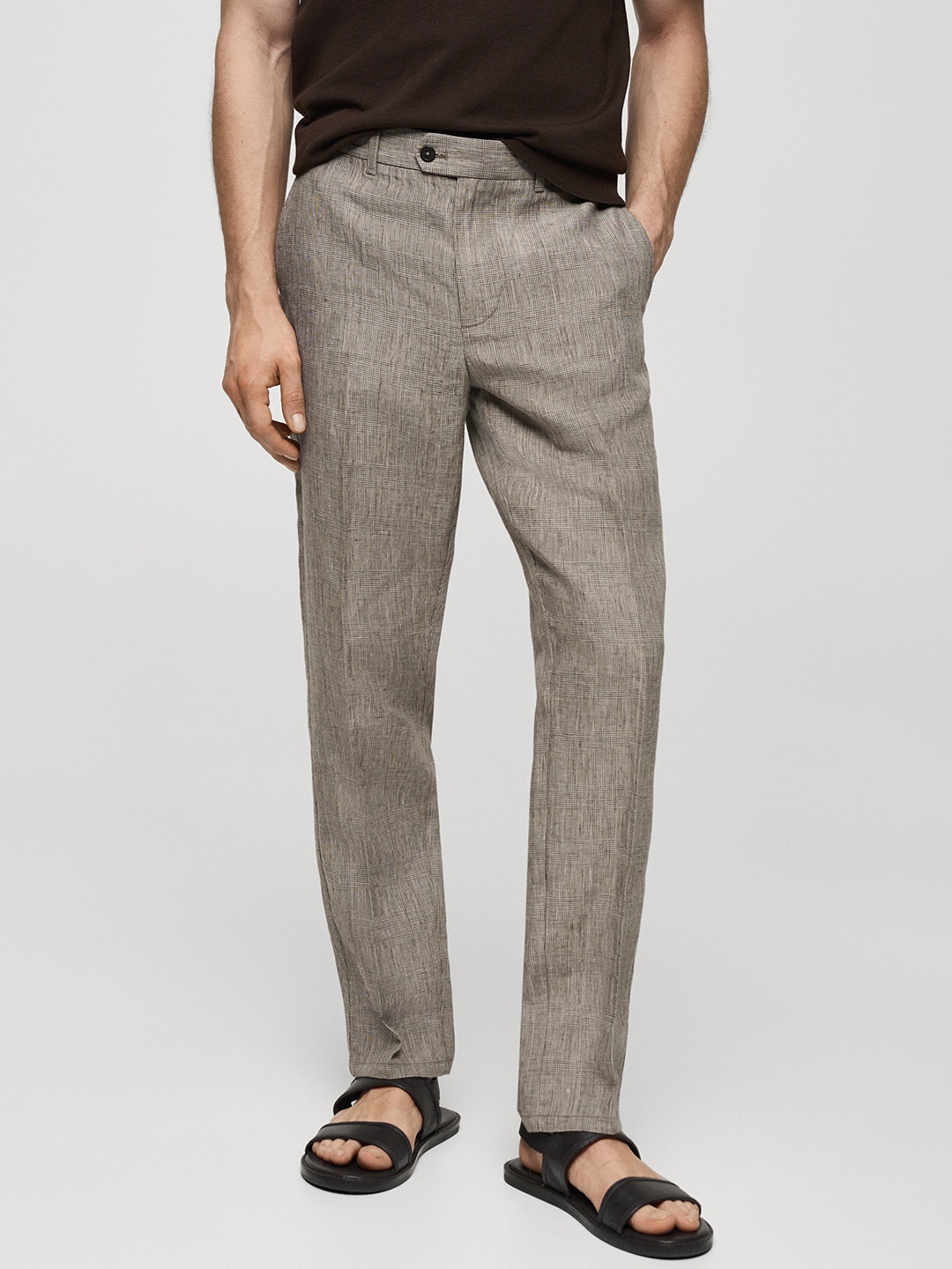 

MANGO MAN Checked Slim Fit Trousers, Beige