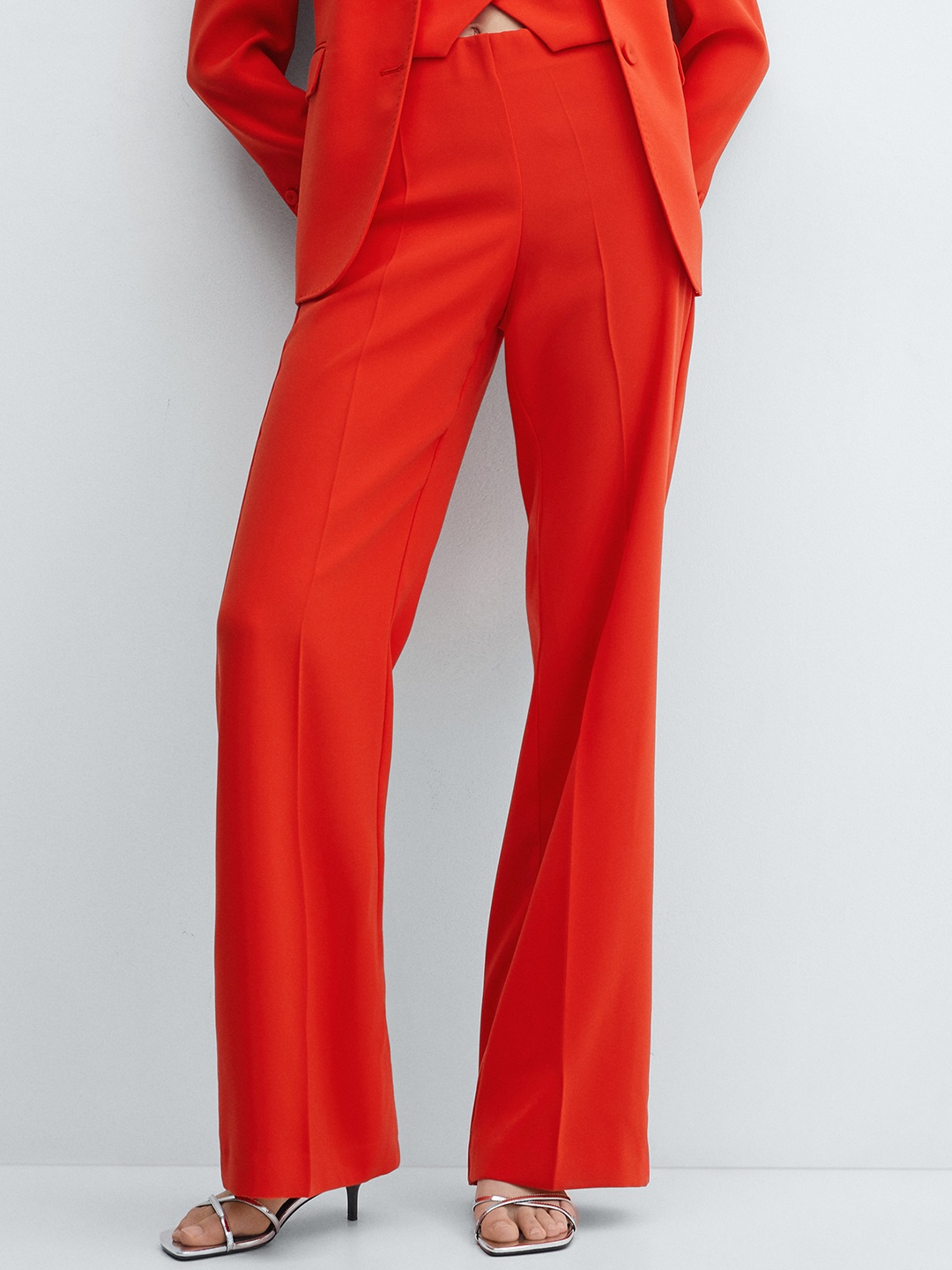 

MANGO Women High-Rise Wide Leg Trousers, Red