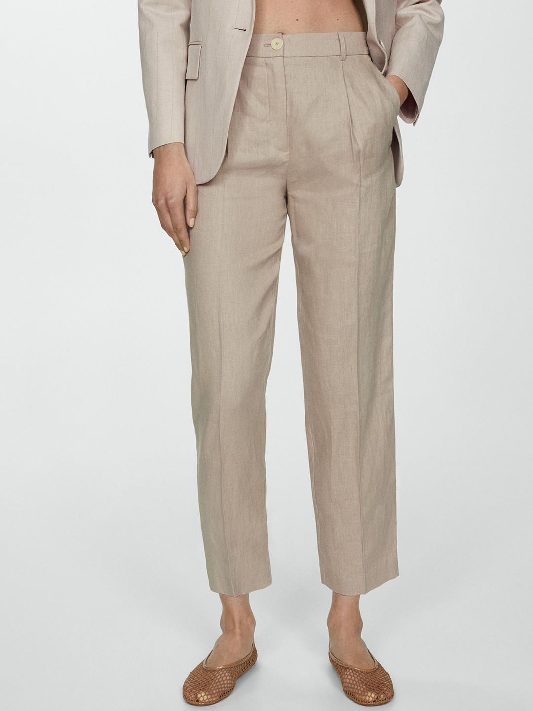 

MANGO Women Pleated Trousers, Beige