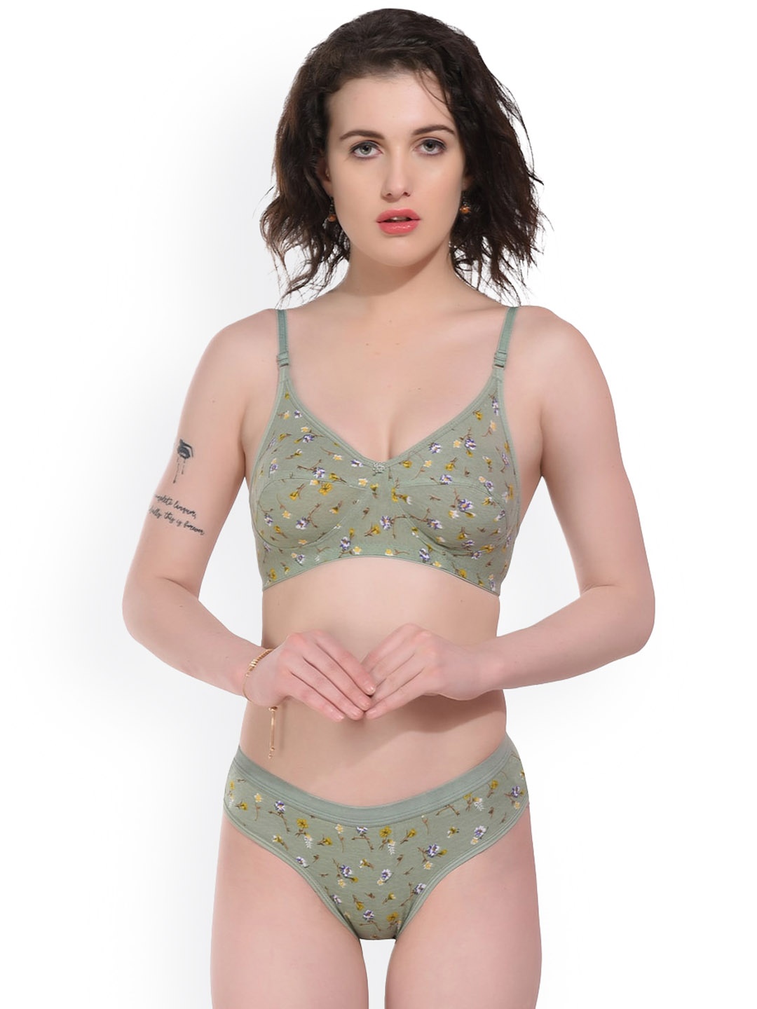 

Nakshu Floral Printed Shoulder Strap Lingerie Set Lingerie Set, Green