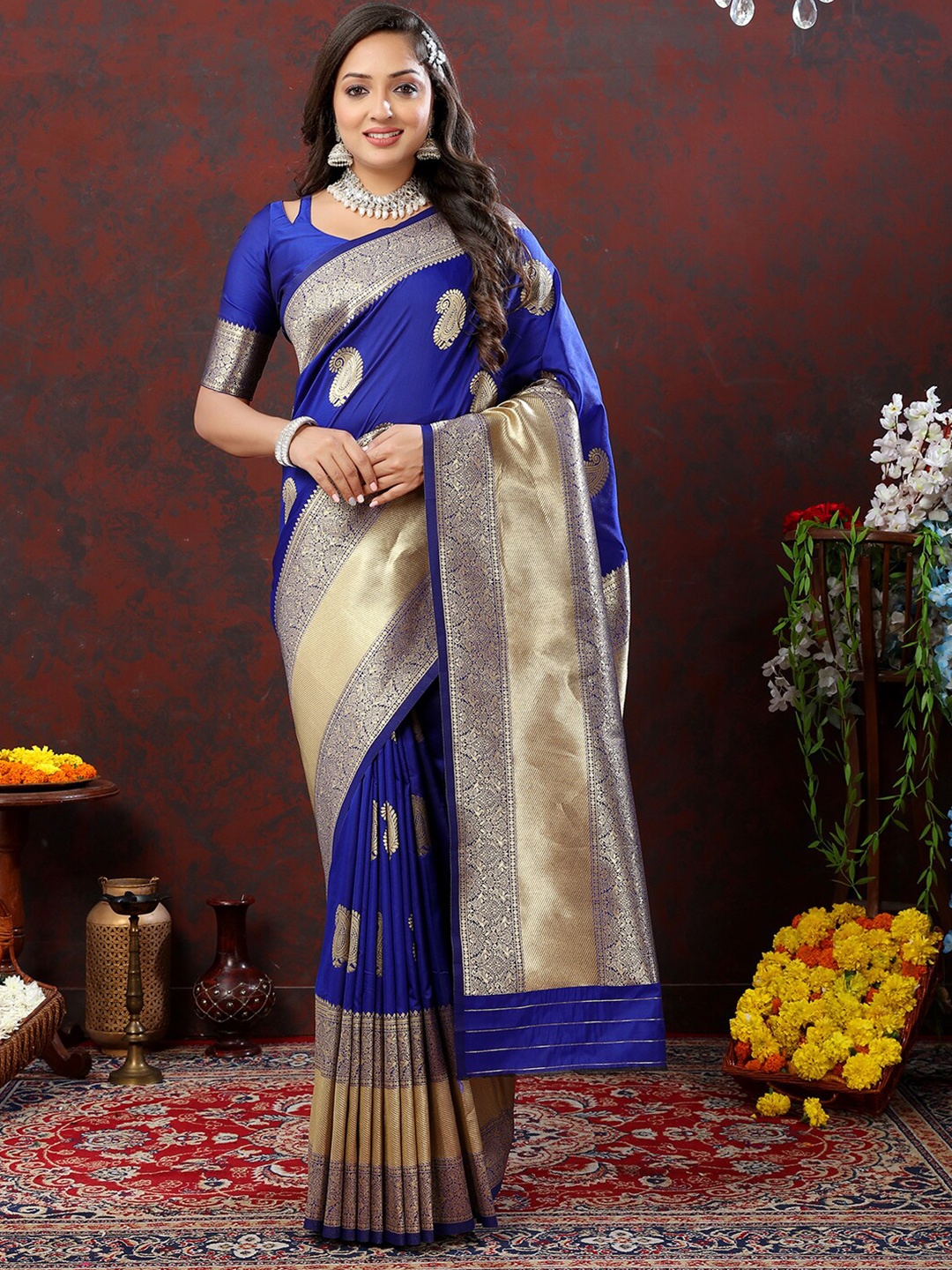 

Mitera Paisley Zari Banarasi Saree, Navy blue