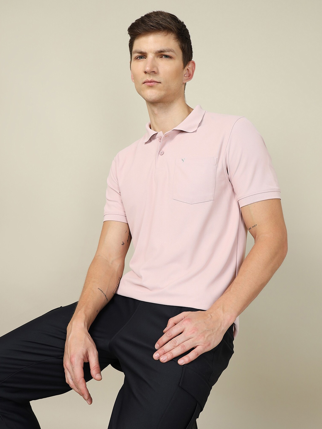 

Technosport Solid Slim Fit Anti Static Polo T-shirt with Pocket, Pink