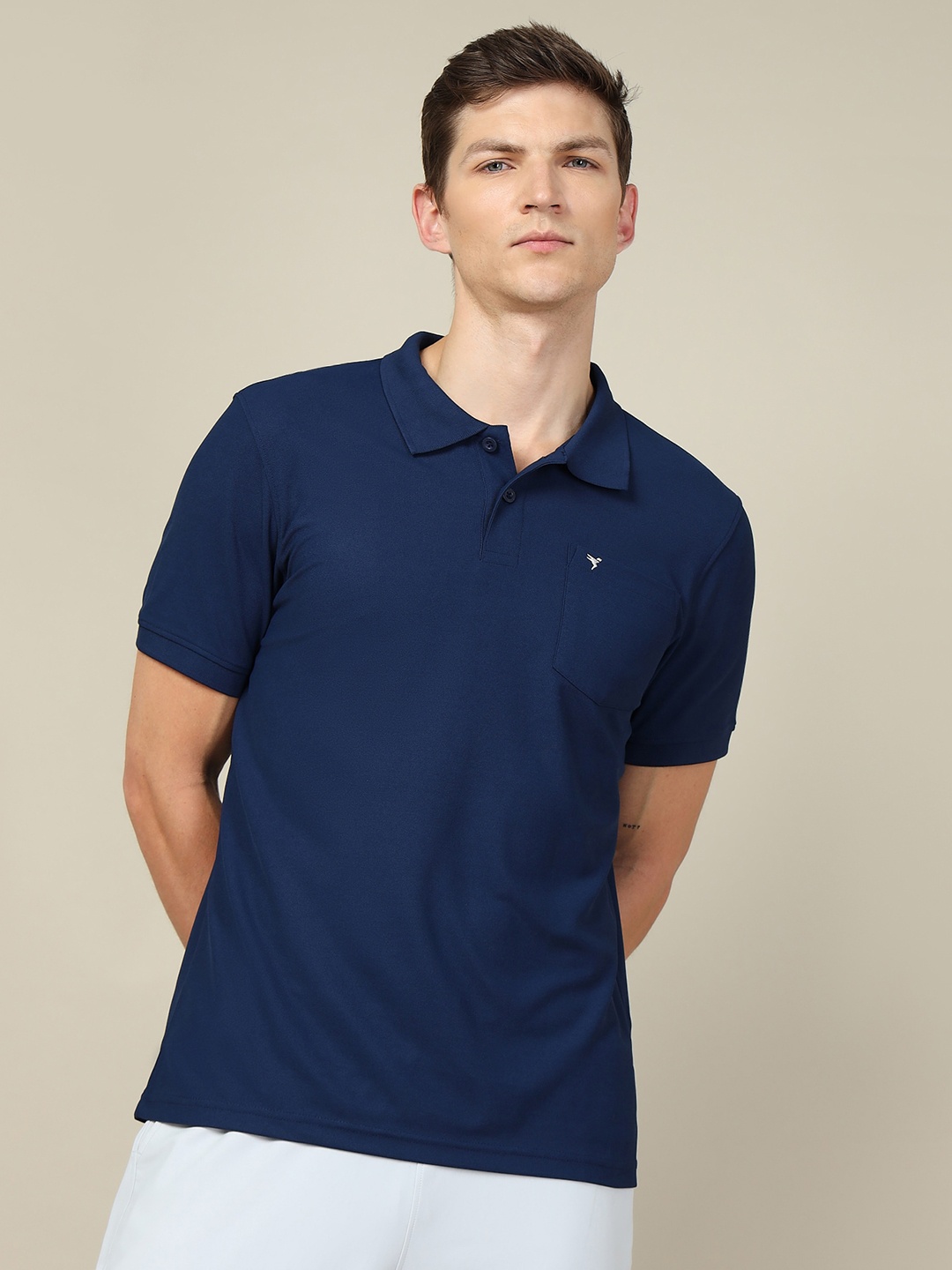 

Technosport Men Solid Slim Fit Anti Static Polo T-shirt with Pocket, Navy blue