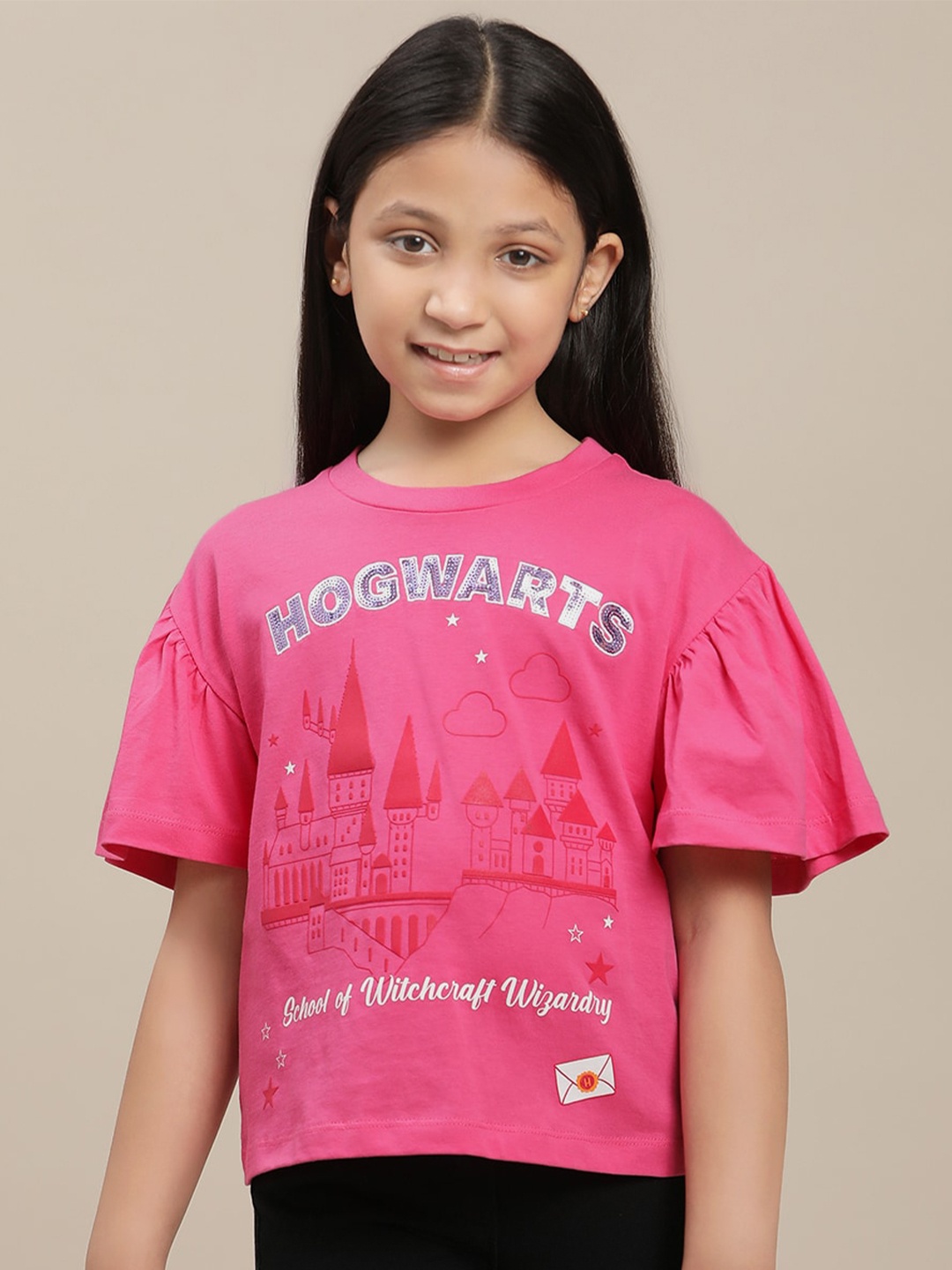 

Kids Ville Girls Harry Potter Printed Pure Cotton Relaxed Fit T-Shirt, Pink