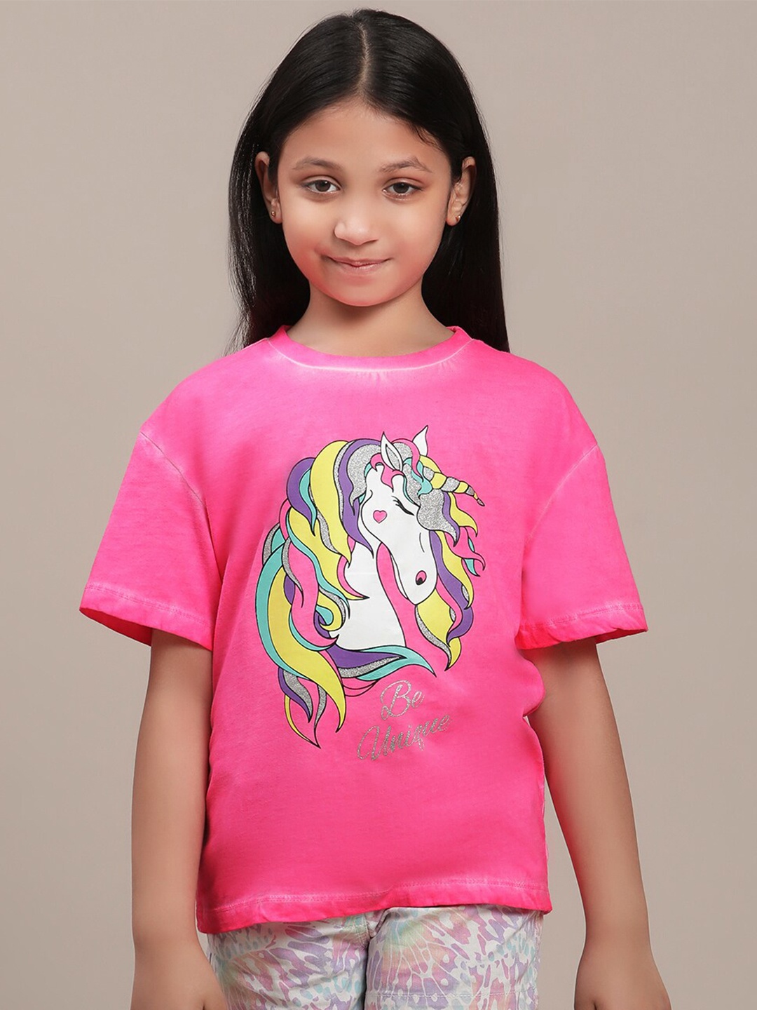 

Kids Ville Girls Unicorn Printed Pure Cotton T-shirt, Pink