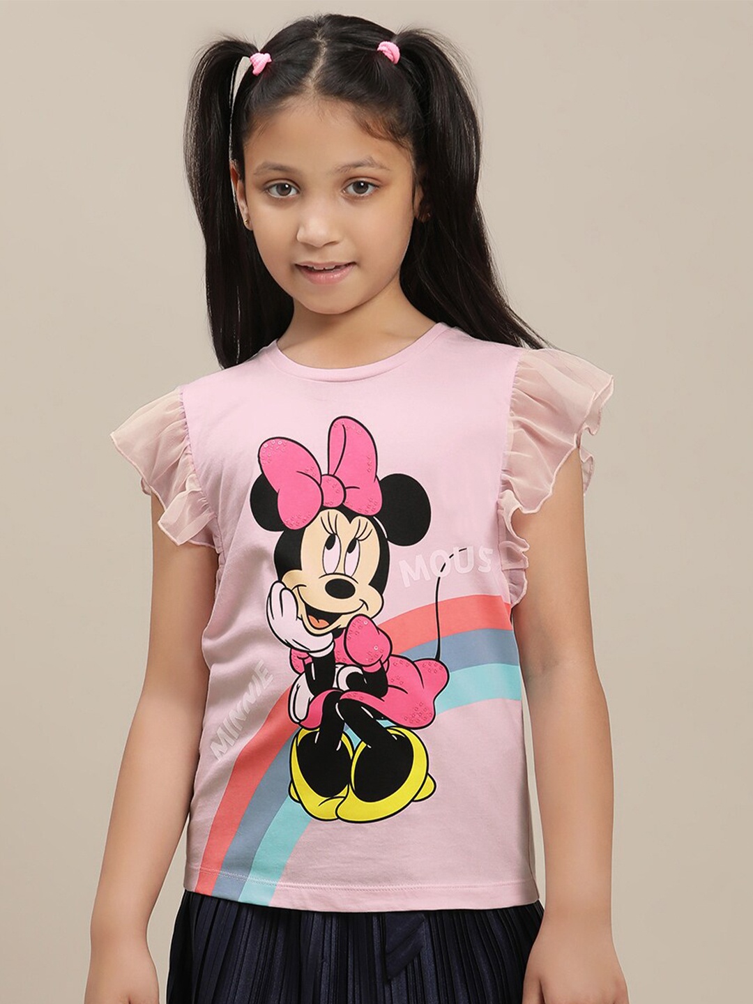 

Kids Ville Minnie Mouse Printed Round Neck Short Sleeves Pure Cotton T-Shirt, Pink