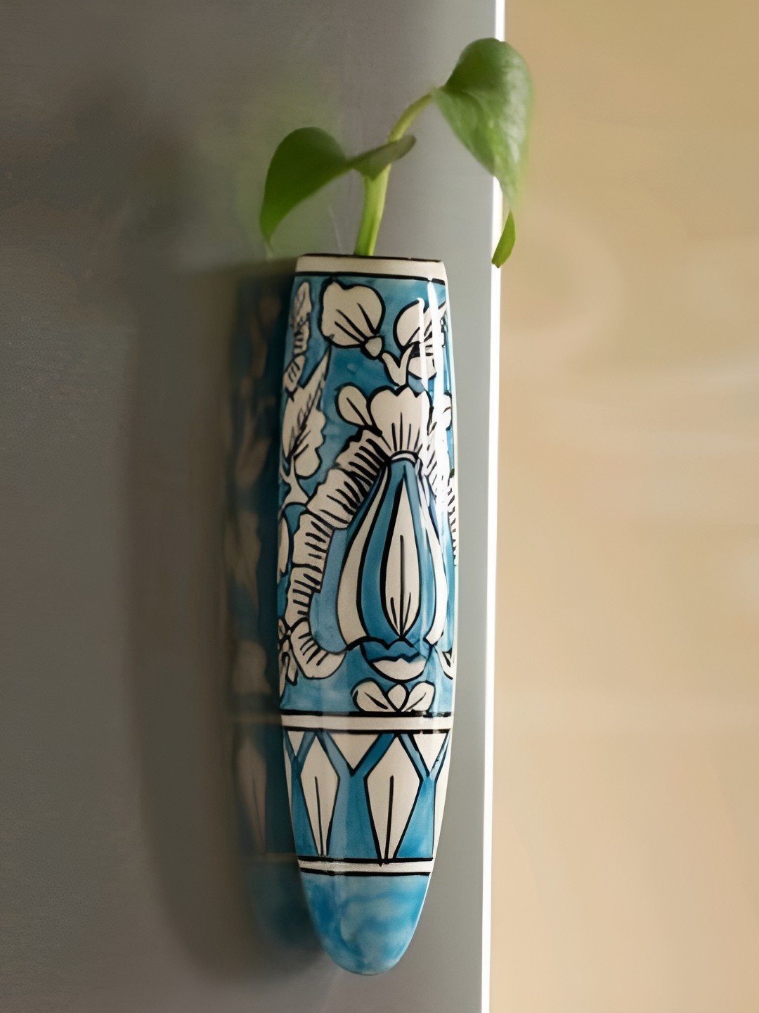 

INDIA MEETS INDIA Blue & Off White Printed Ceramic Vase