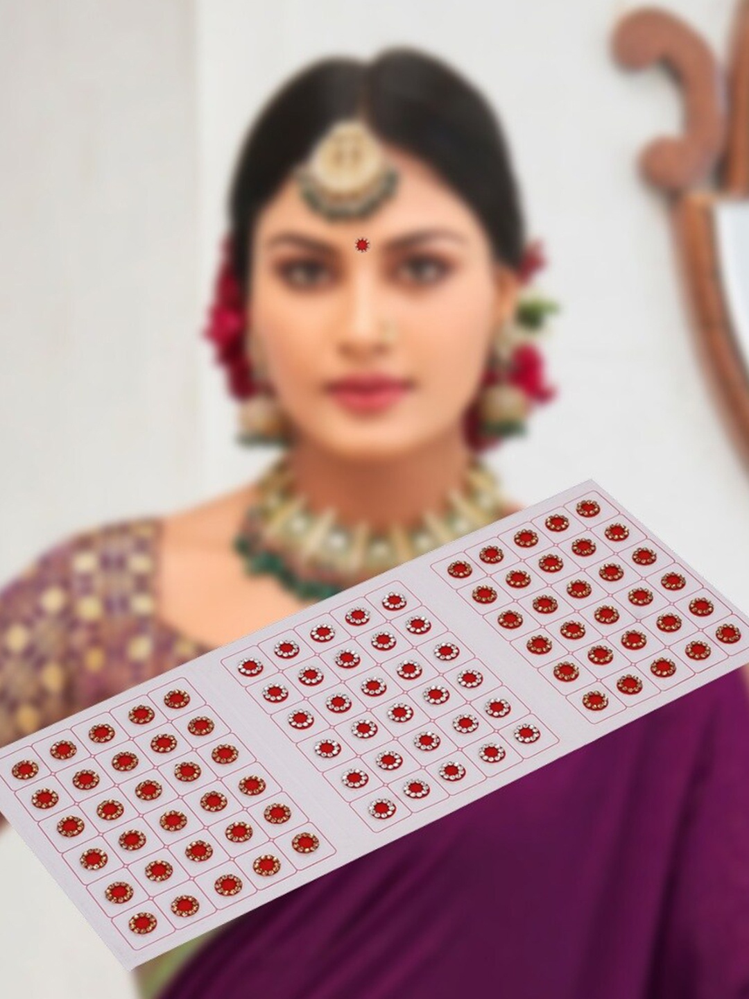 

VAMA Set Of 5 Forehead Stone Bindi Patta Kumkum Sticker - 7 mm, Red