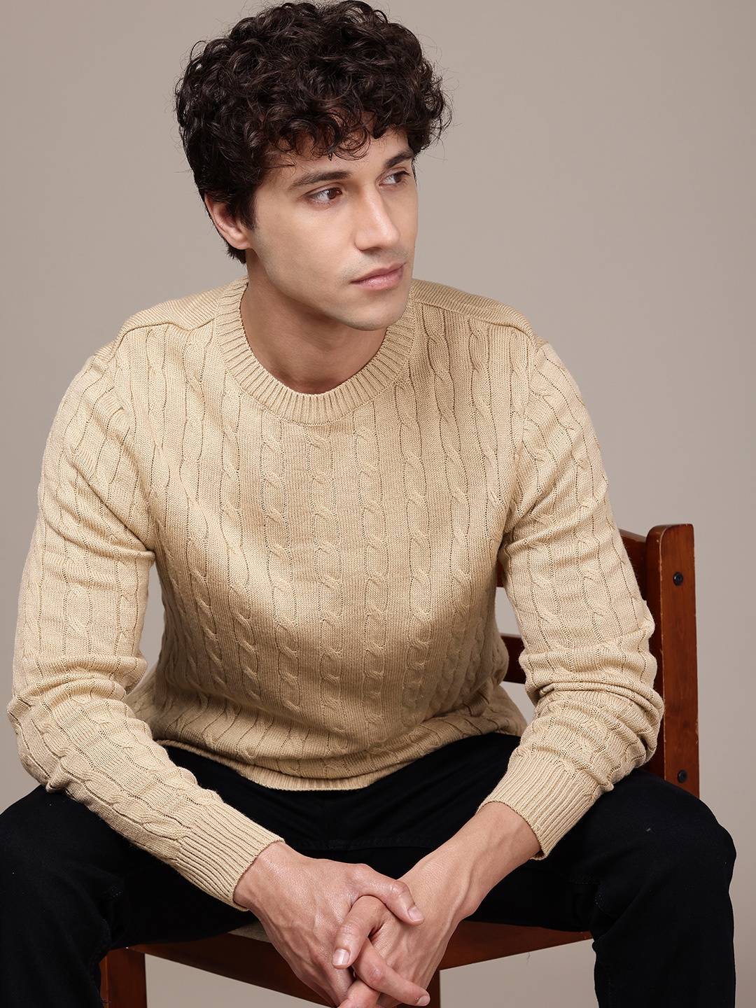 

French Connection Cable Knit Pullover, Beige