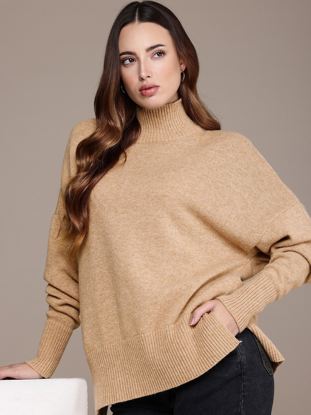 

French Connection Turtle Neck Ribbed Pullover, Beige