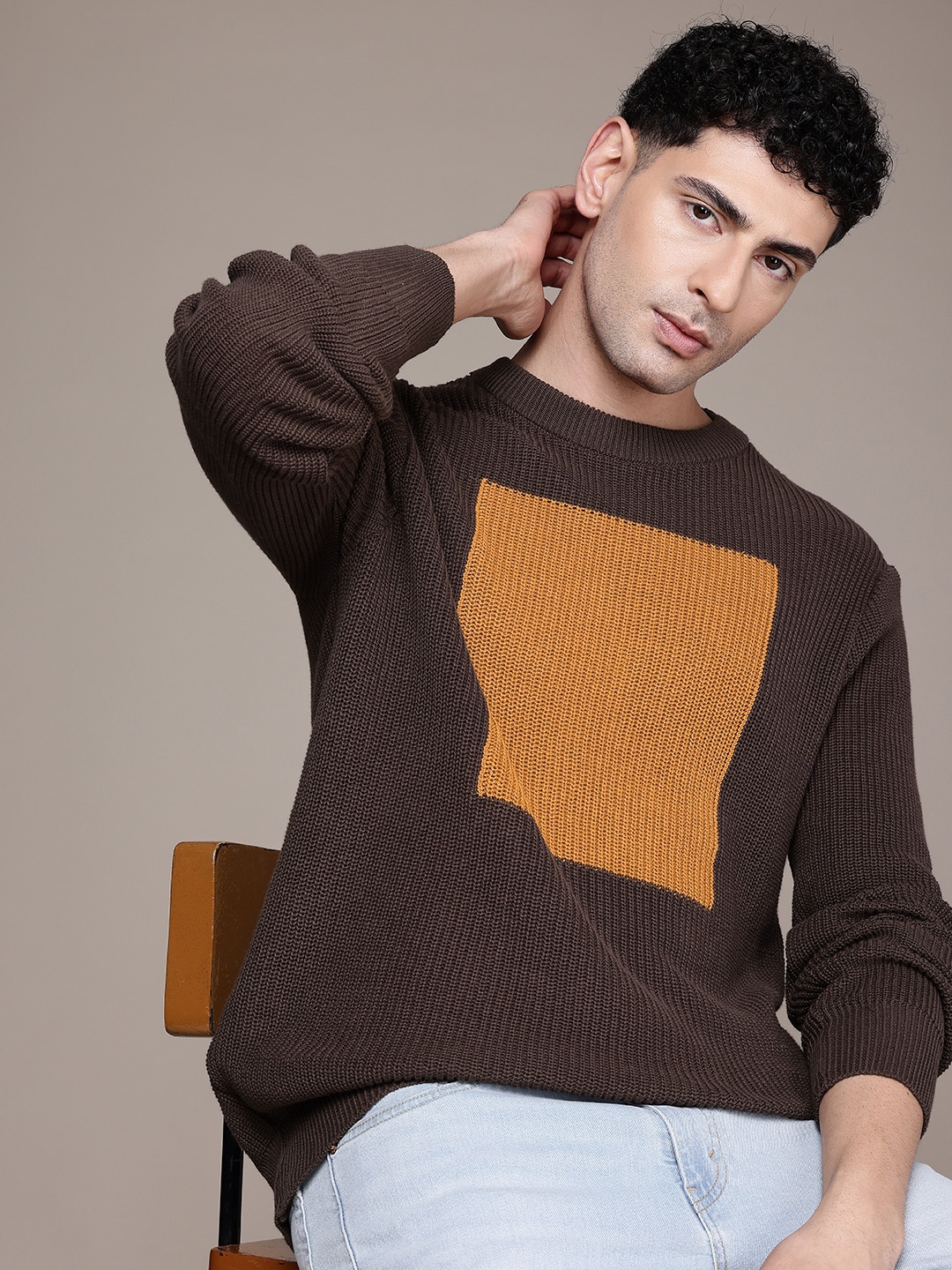 

French Connection Ribbed Pure Cotton Pullover, Brown