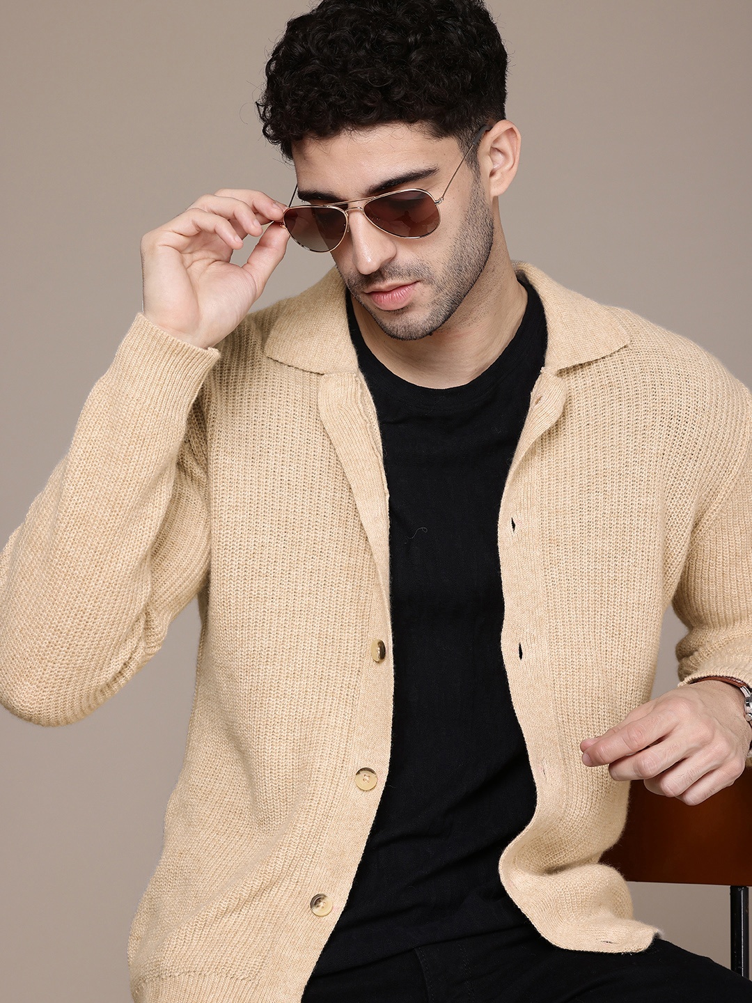 

French Connection Self Design Cardigan, Beige