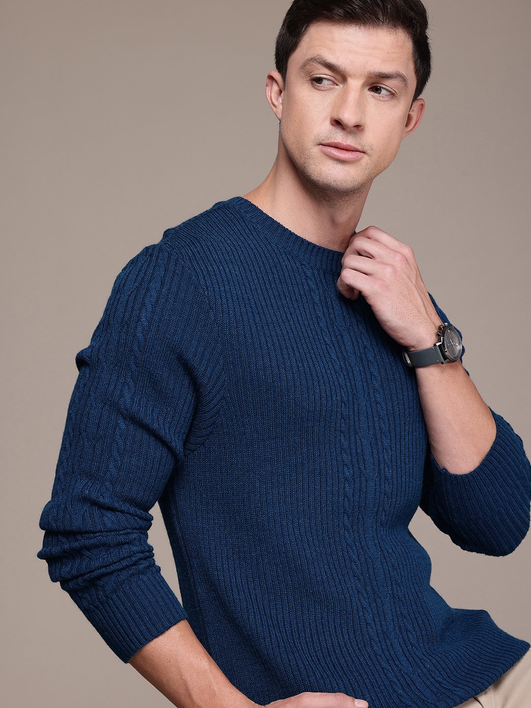 

French Connection Cable Knit Self Designed Pullover, Blue