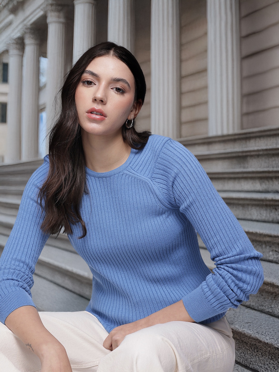 

French Connection Cable Knit Pullover Sweater, Blue