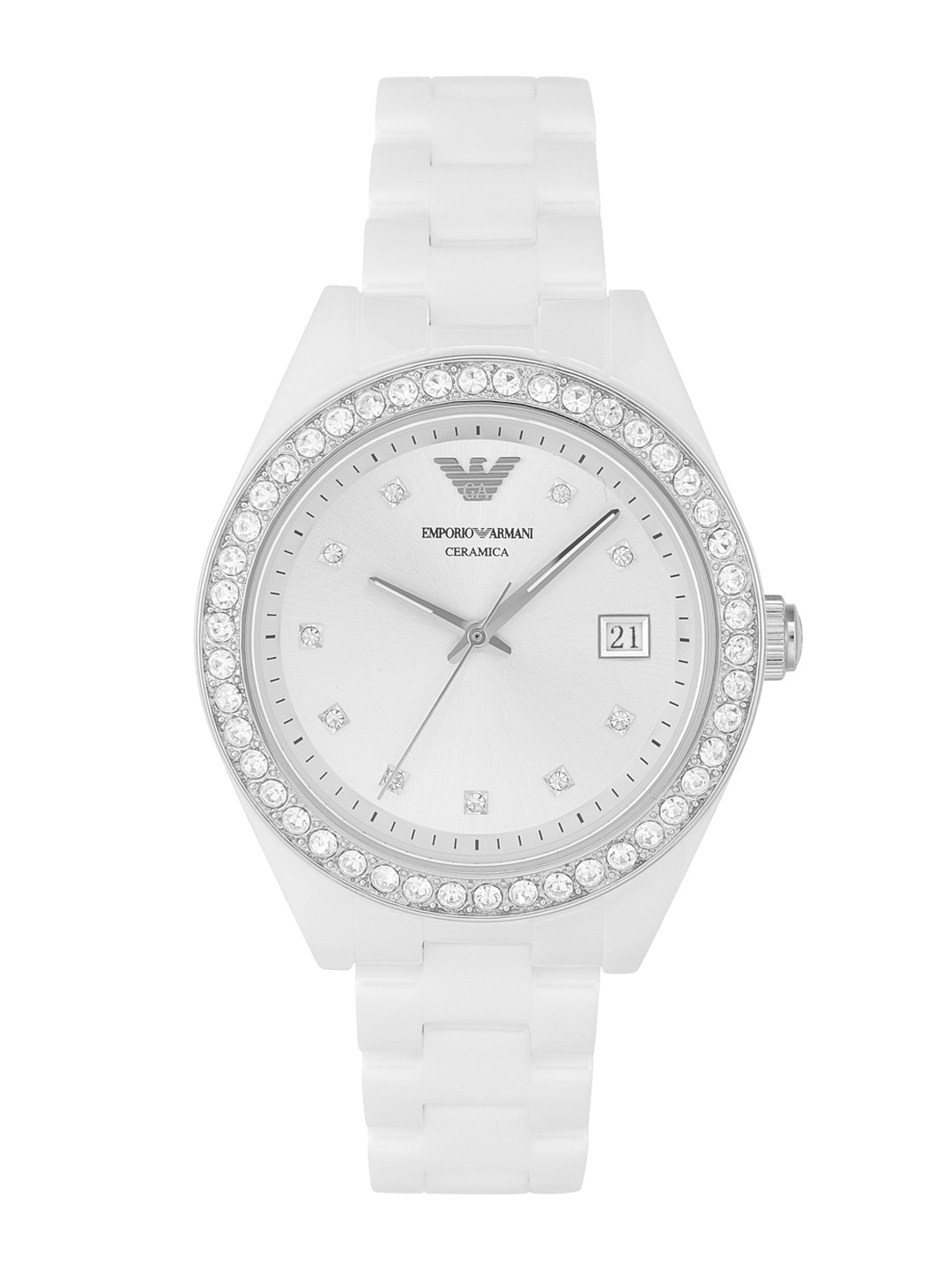 

Emporio Armani Women Embellished Analogue Watch AR70014I-White