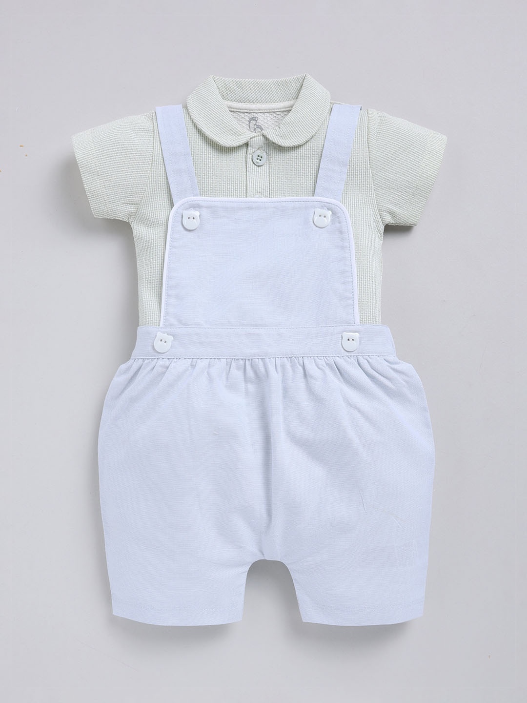 

BABY GO Girls Pure Cotton Straight Leg Dungarees & Shirt, Blue
