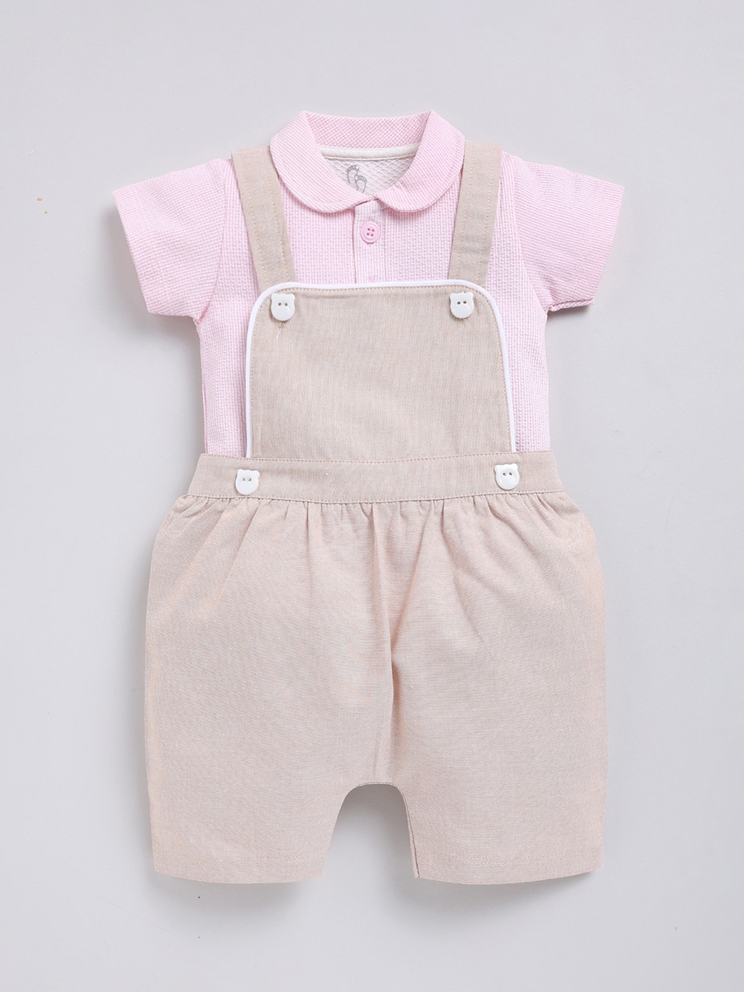 

BABY GO Girls Pure Cotton Dungaree with T-Shirt, Beige