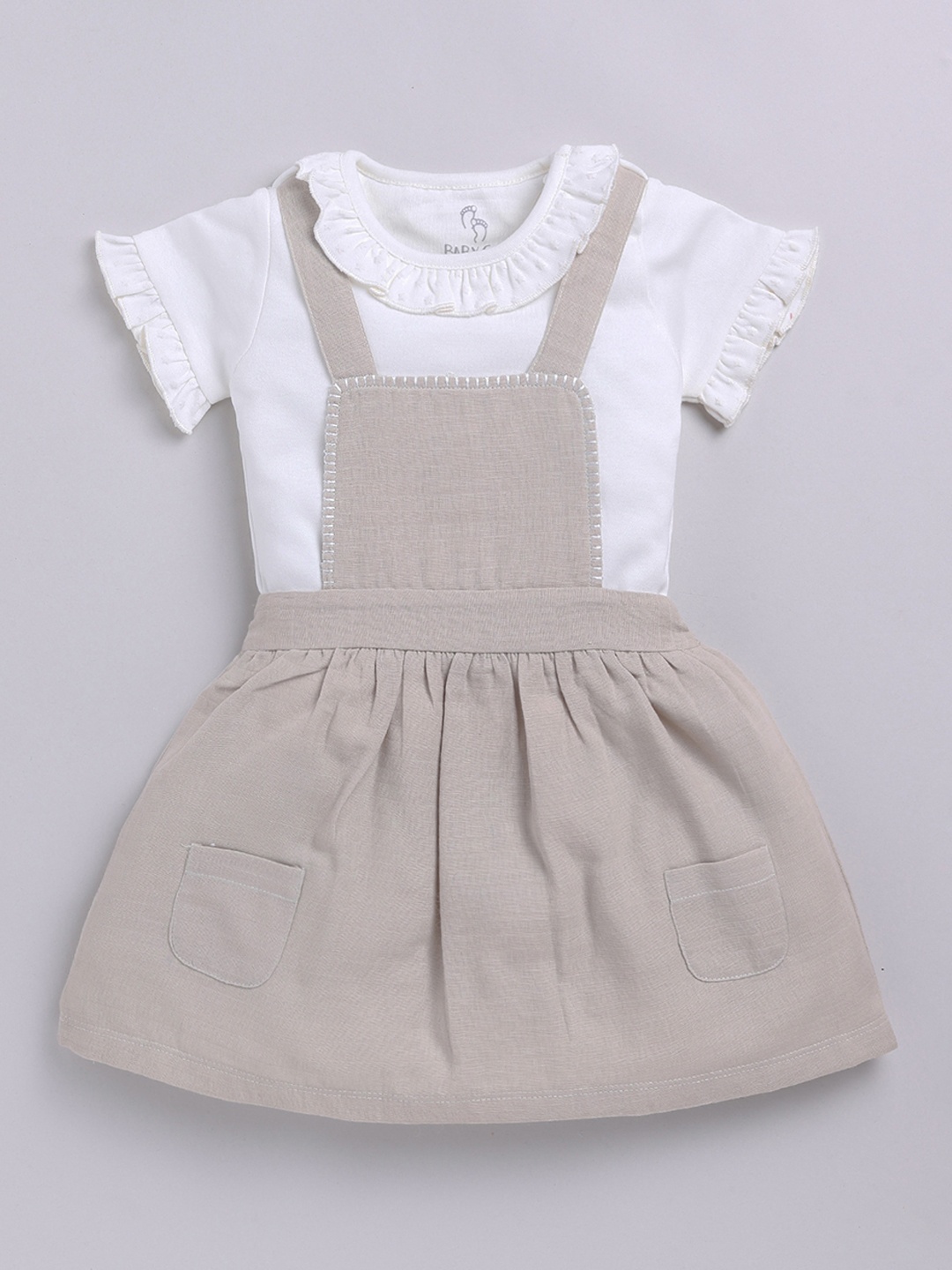 

BABY GO Girls Pure Cotton Dungaree Dress With T-Shirt, Beige