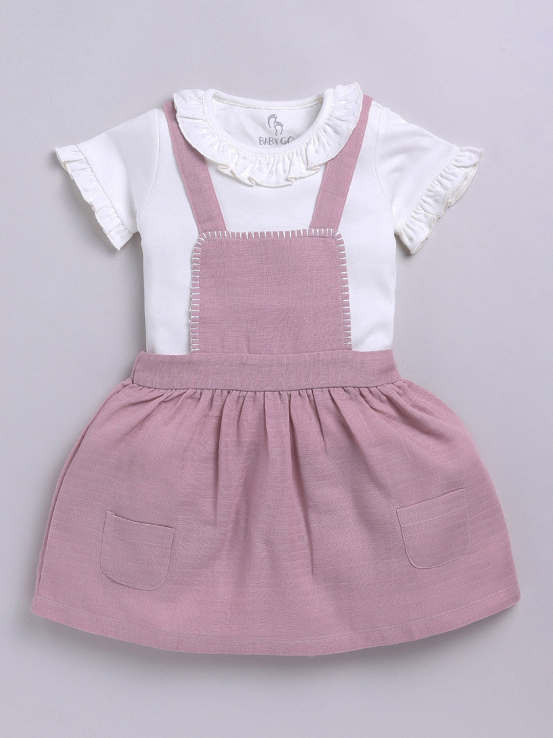 

BABY GO Infants Girls Cotton Dungaree With T-Shirt, Mauve
