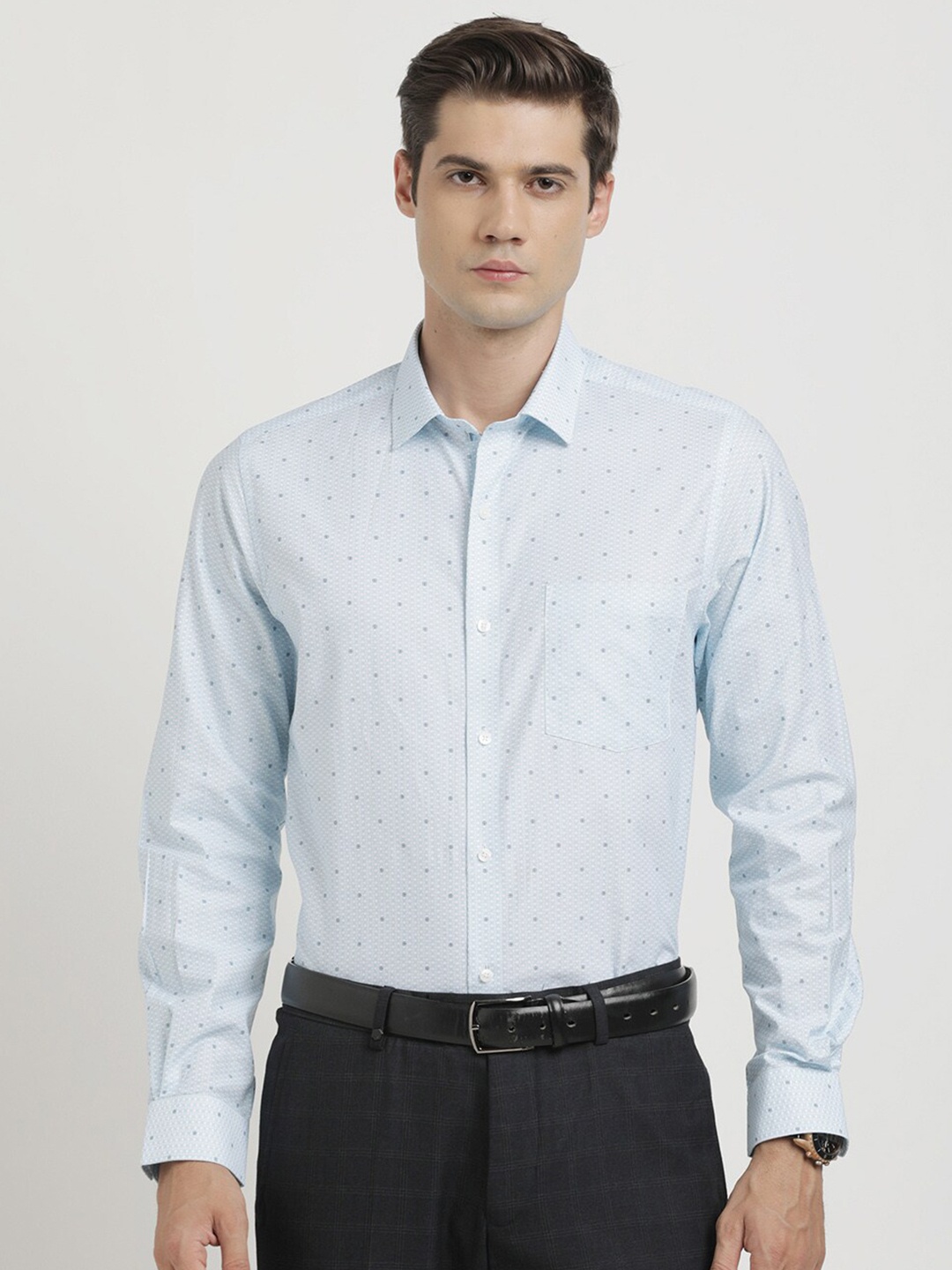 

Turtle Printed Classic Slim Fit Pure Cotton Formal Shirt, Blue