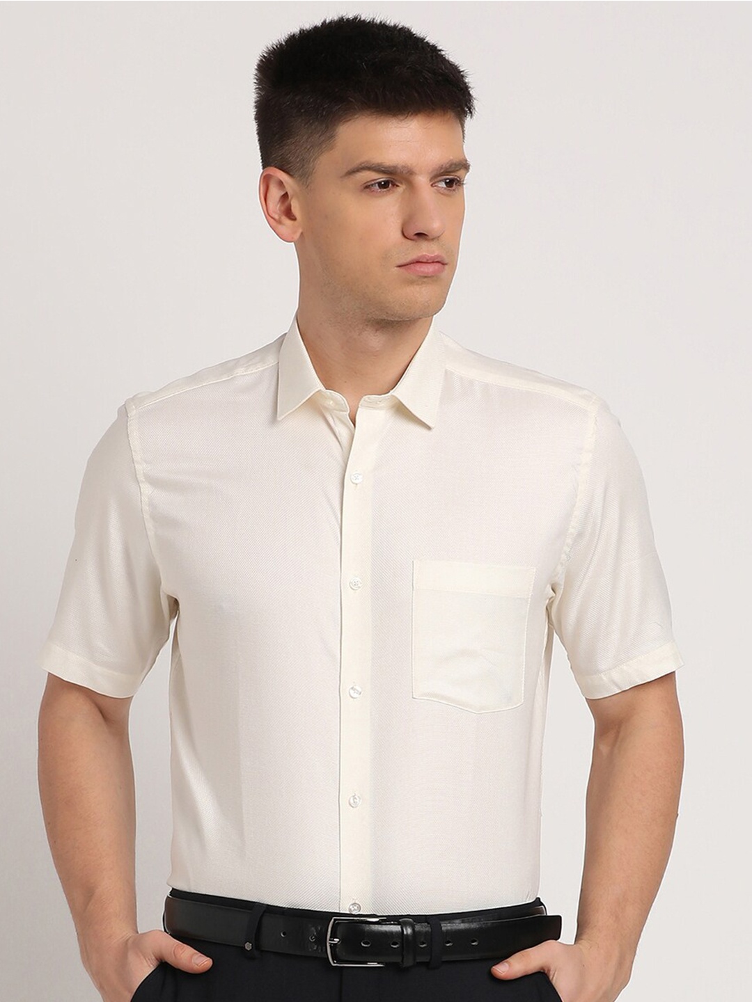 

Turtle Self Design Classic Pure Cotton Formal Shirt, Cream