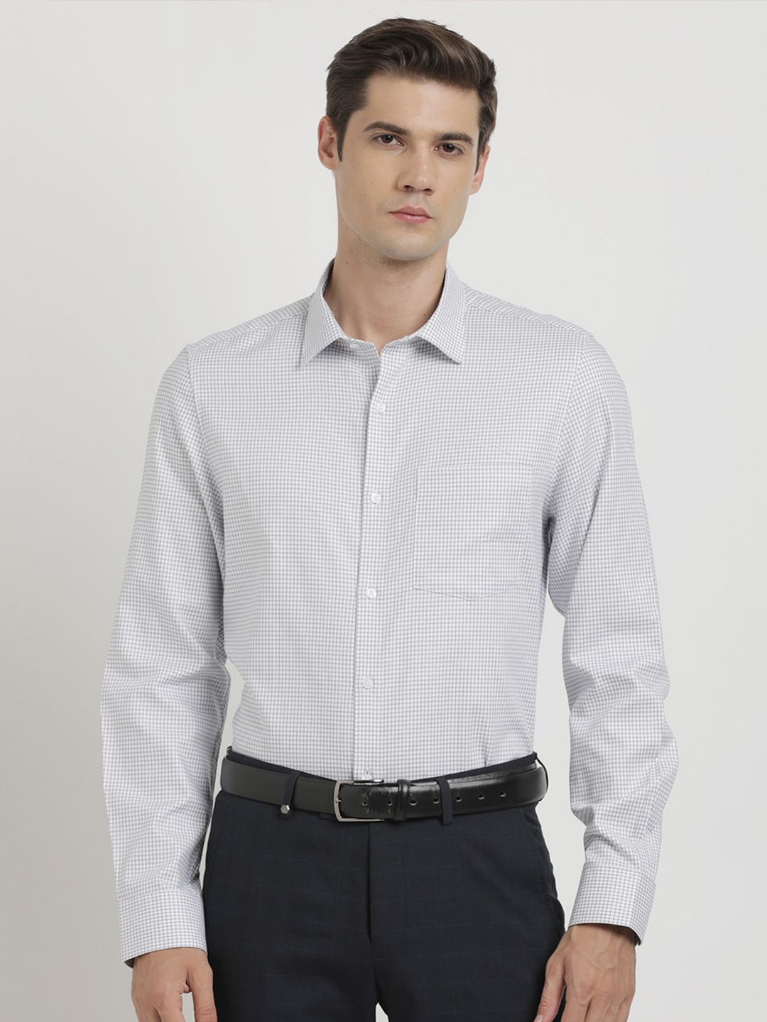 

Turtle Classic Spread Collar Slim Fit Opaque Cotton Formal Shirt, Grey