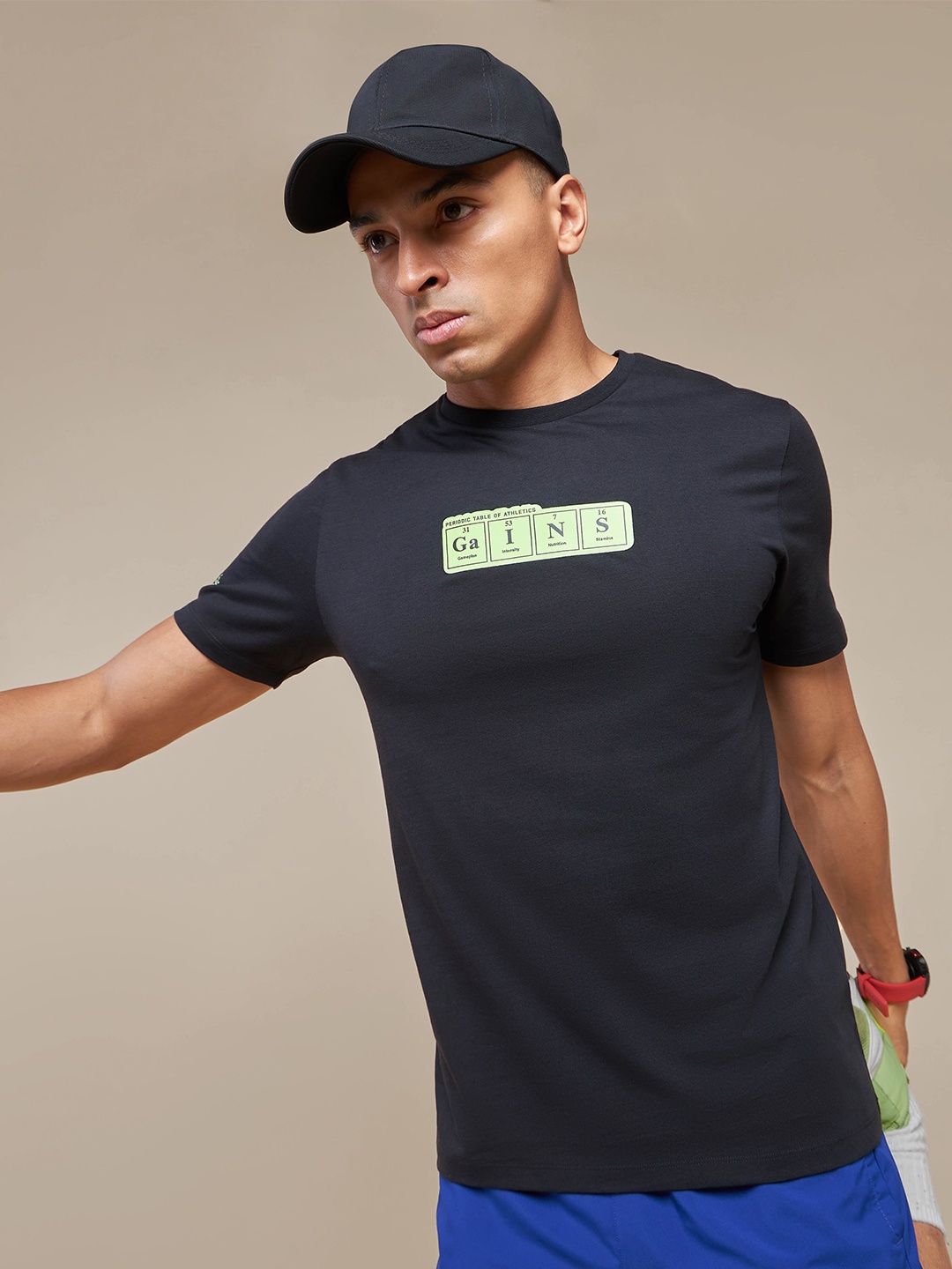 

CULT Round Neck Printed Pure Cotton Training T-shirt, Black