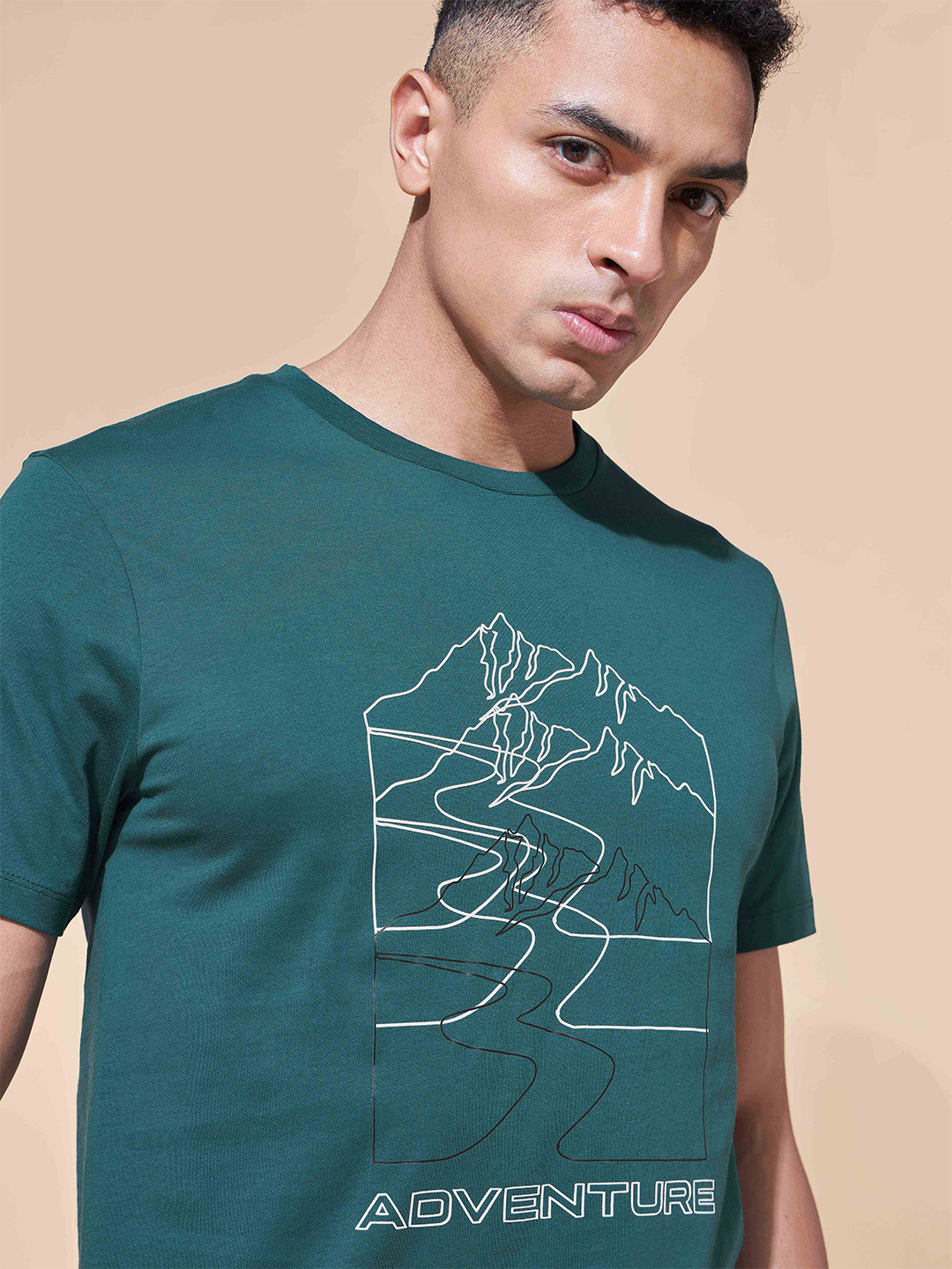 

CULT Graphic Printed Pure Cotton Round Neck Tshirt, Sea green