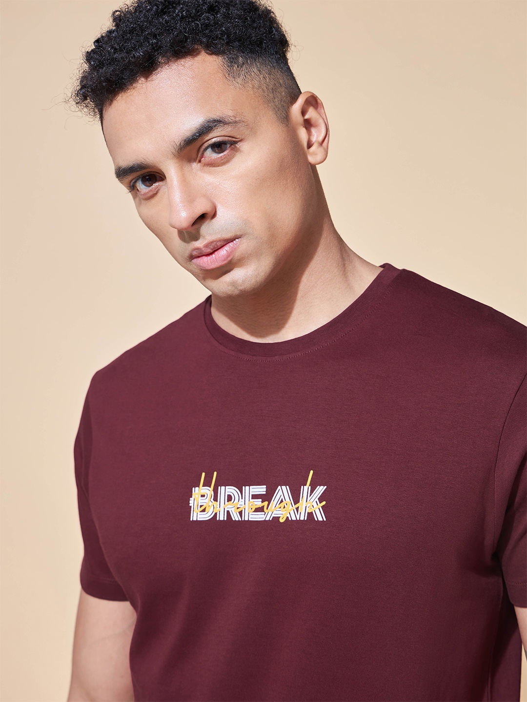 

CULT Break Through Printed Round Neck Pure Cotton T-Shirt, Maroon