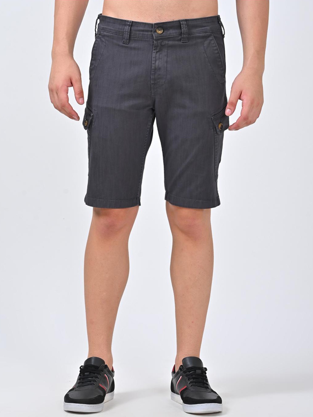 

Jean Cafe Men Mid Rise Slim Fit Pure Cotton Cargo Shorts, Grey