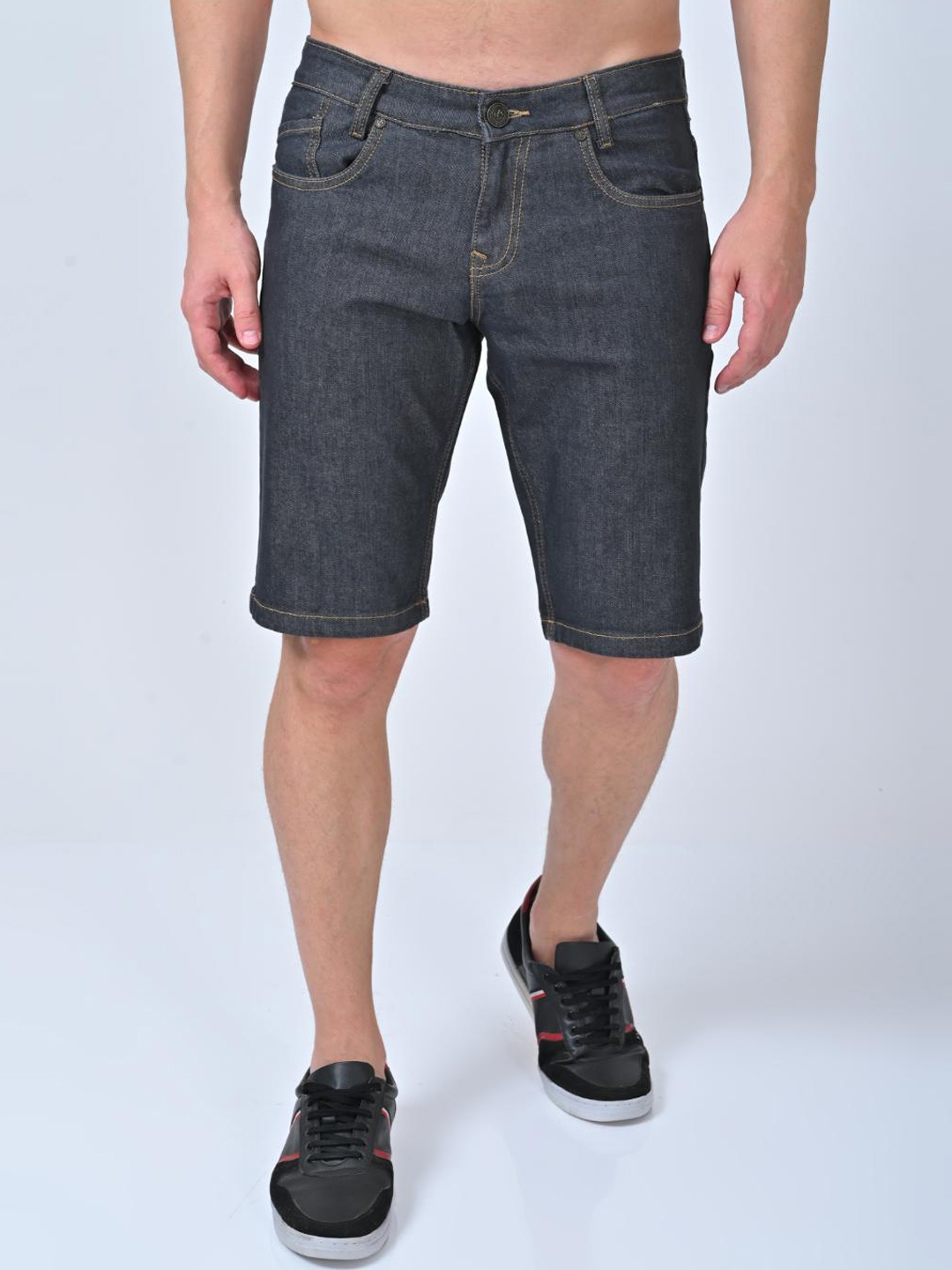

Jean Cafe Men Mid Rise Slim Fit Pure Cotton Denim Shorts, Blue