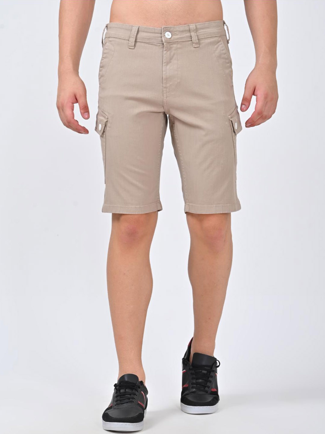 

Jean Cafe Men Mid Rise Slim Fit Pure Cotton Cargo Shorts, Khaki