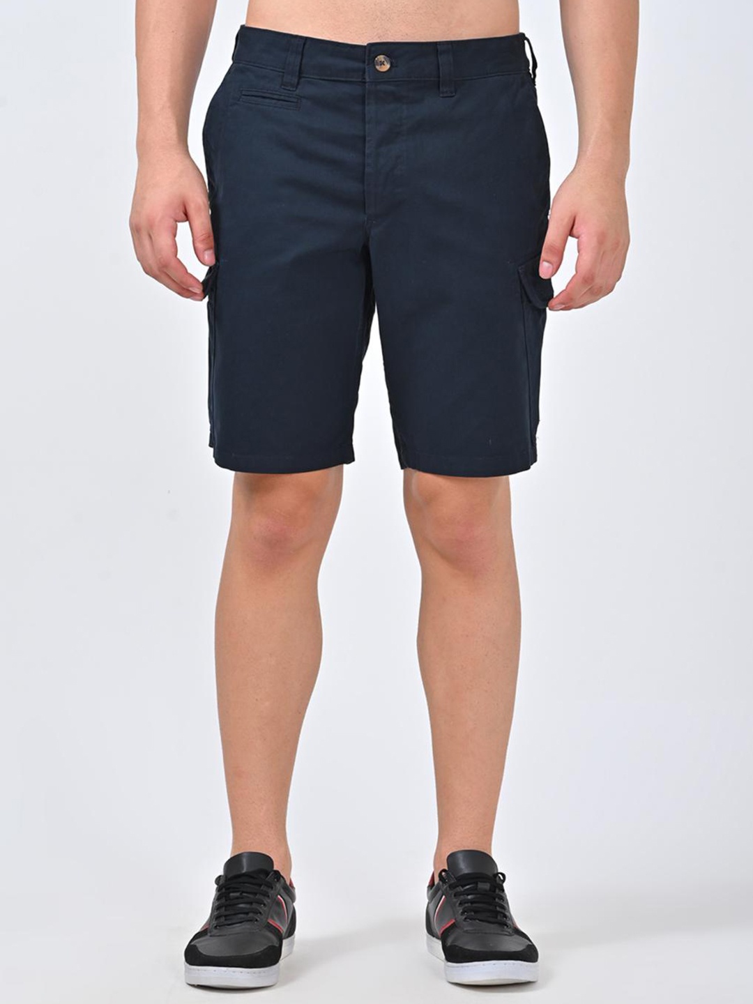 

Jean Cafe Men Mid Rise Slim Fit Pure Cotton Cargo Shorts, Blue