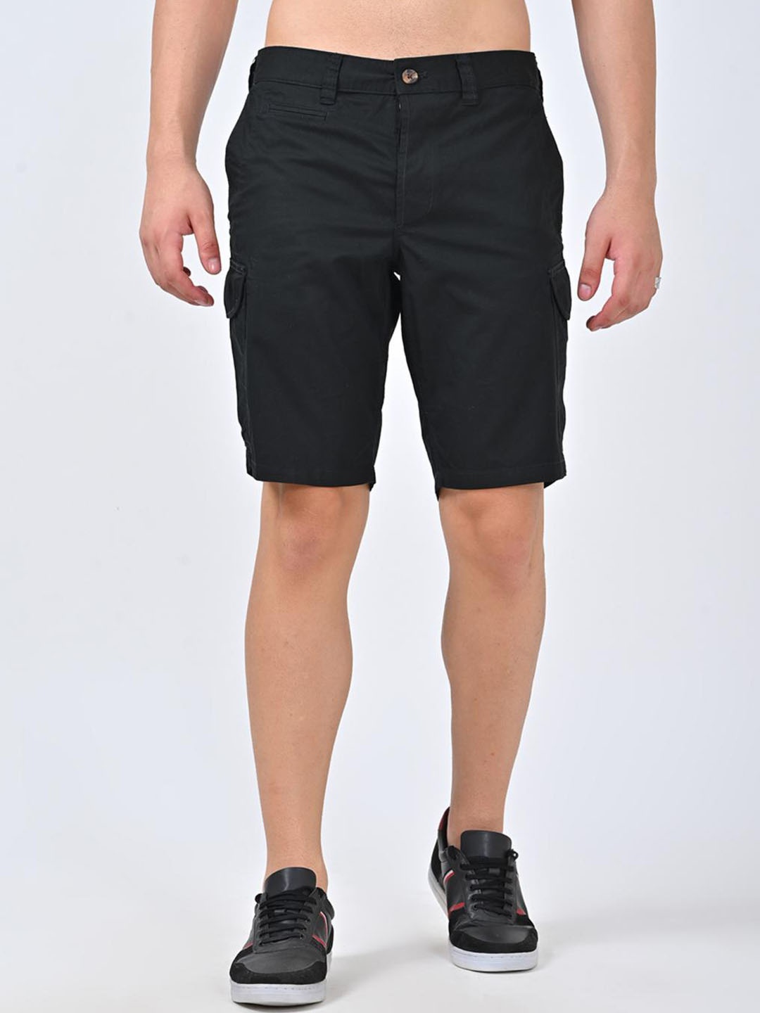 

Jean Cafe Men Mid Rise Slim Fit Pure Cotton Cargo Shorts, Black