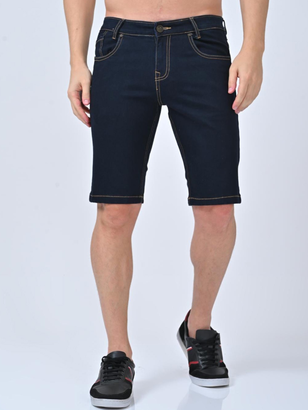 

Jean Cafe Men Mid Rise Slim Fit Pure Cotton Denim Shorts, Blue