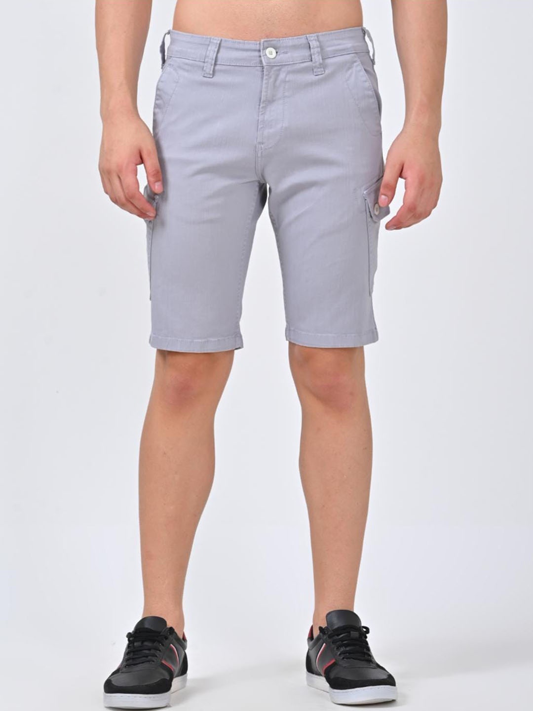 

Jean Cafe Men Mid Rise Slim Fit Pure Cotton Shorts, Grey