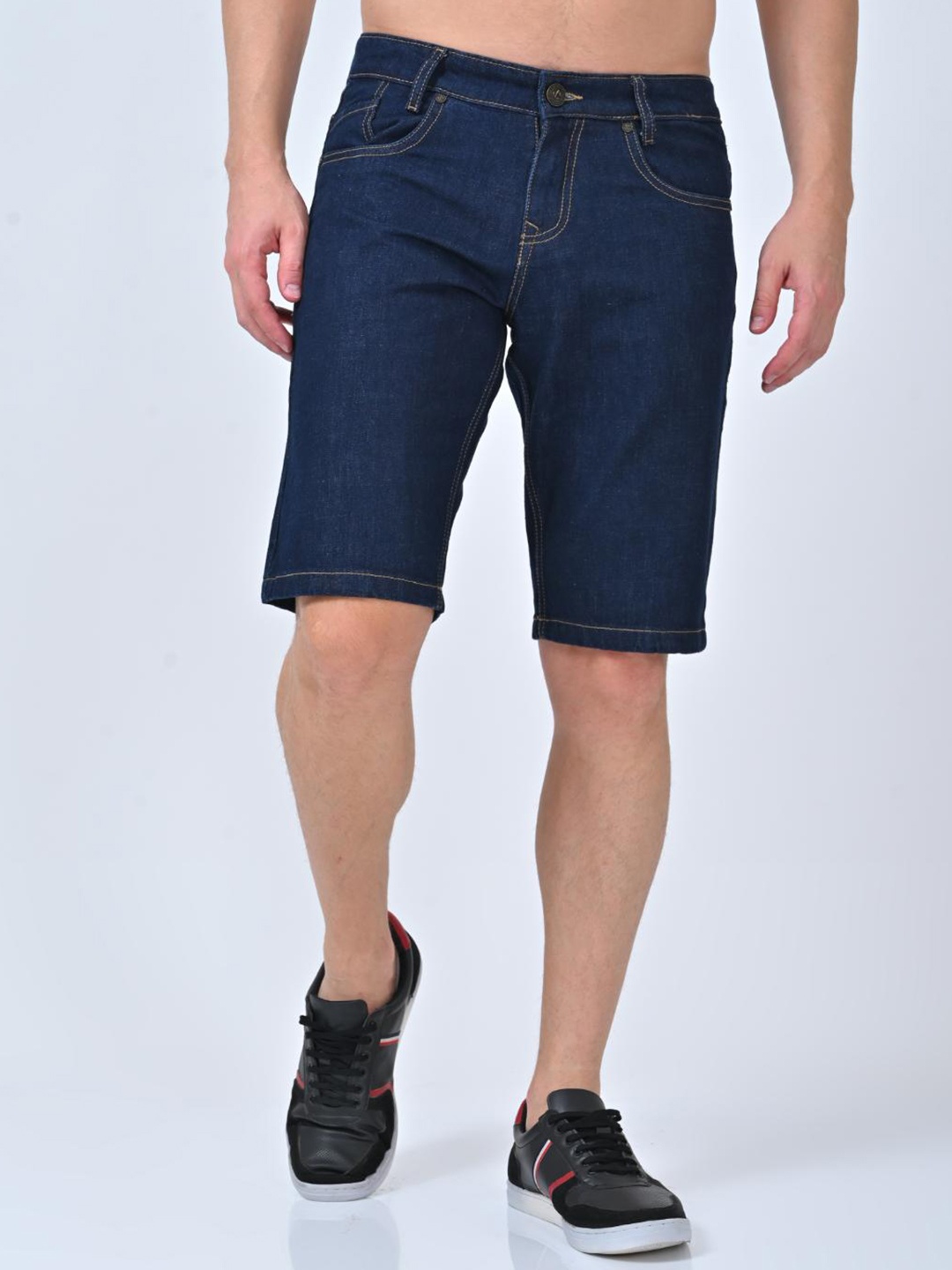 

Jean Cafe Men Mid Rise Slim Fit Pure Cotton Denim Shorts, Blue