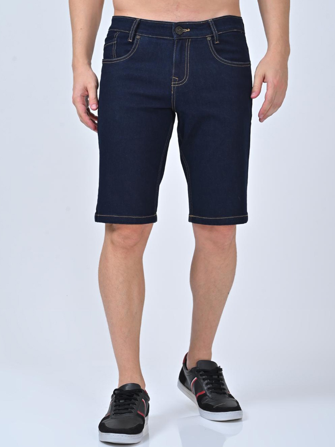 

Jean Cafe Men Mid Rise Slim Fit Pure Cotton Denim Shorts, Blue