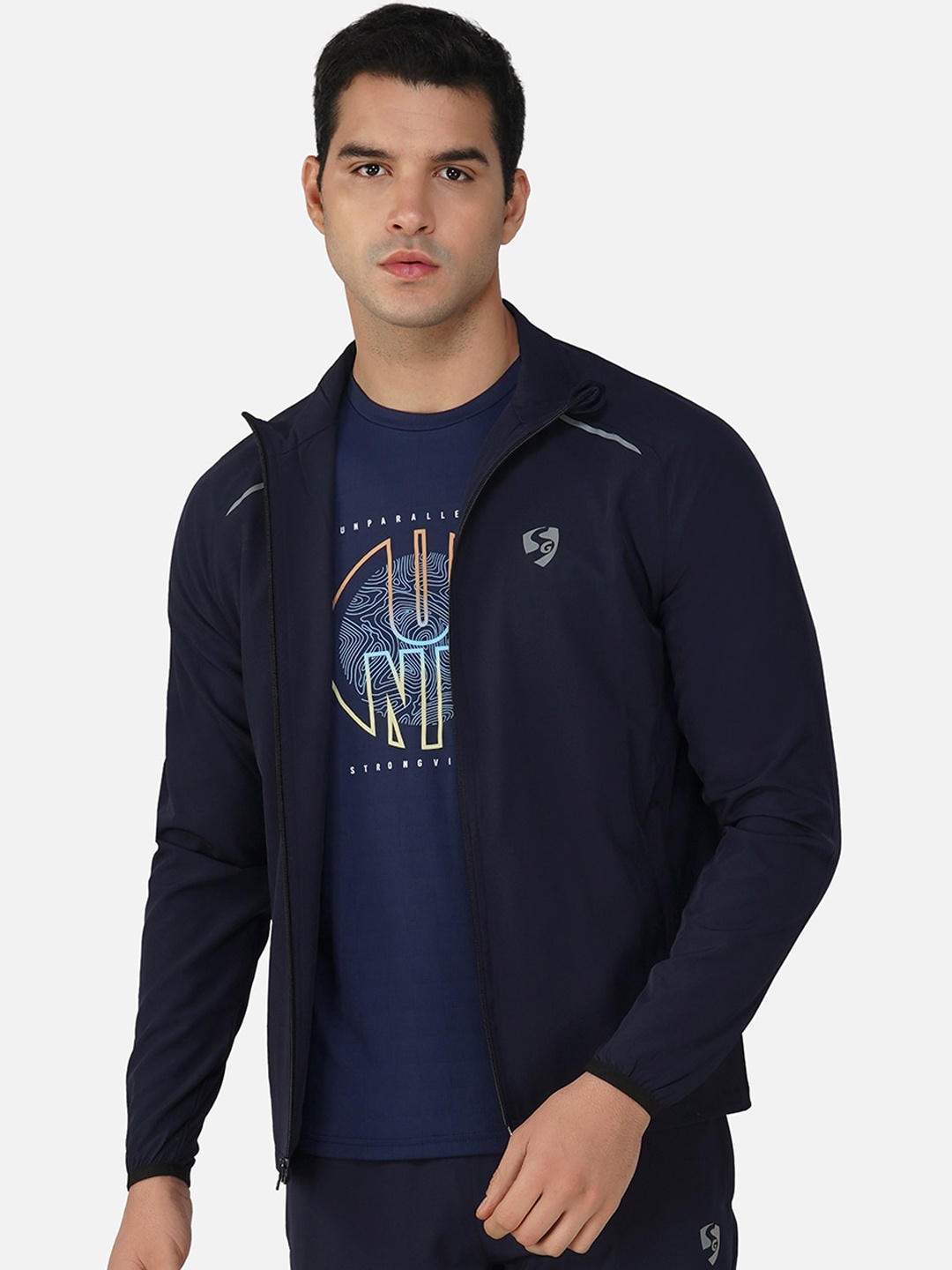 

SG Stand Collar Lightweight Sporty Jacket, Navy blue
