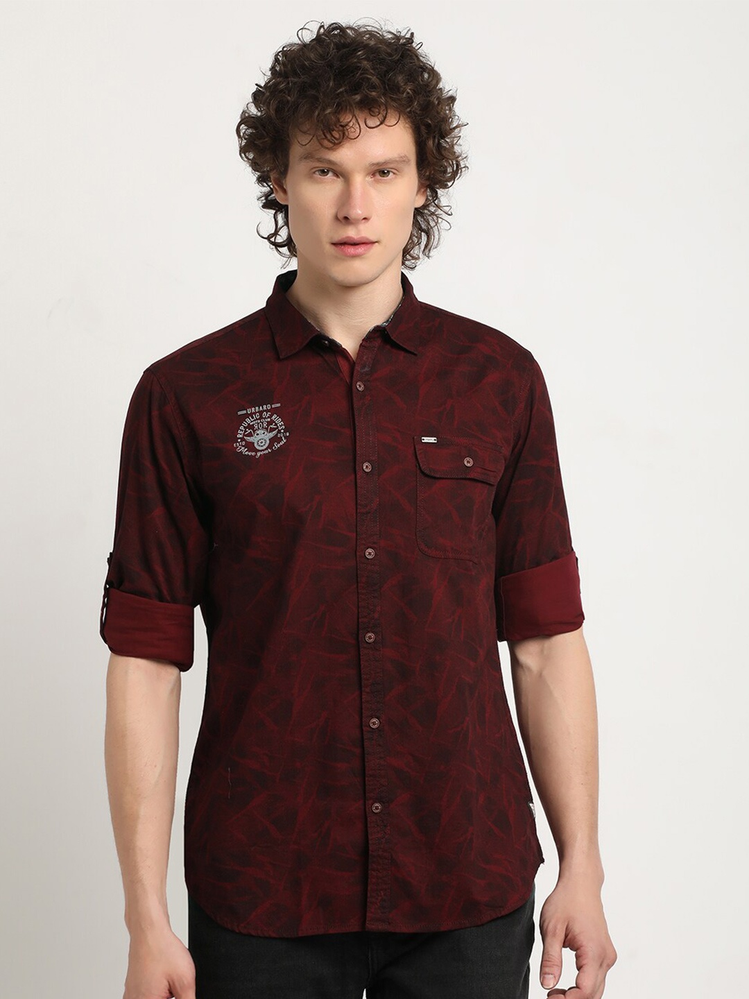 

URBARO Smart Slim Fit Abstract Printed Opaque Cotton Casual Shirt, Red