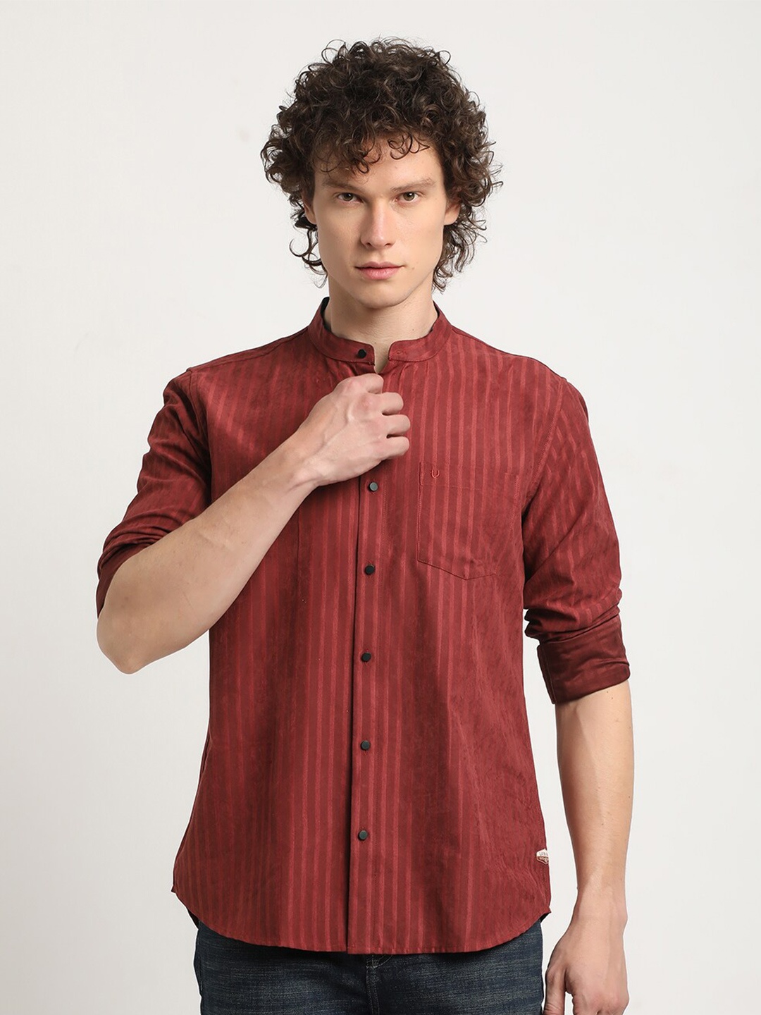 

URBARO Striped Smart Slim Fit Cotton Casual Shirt, Maroon