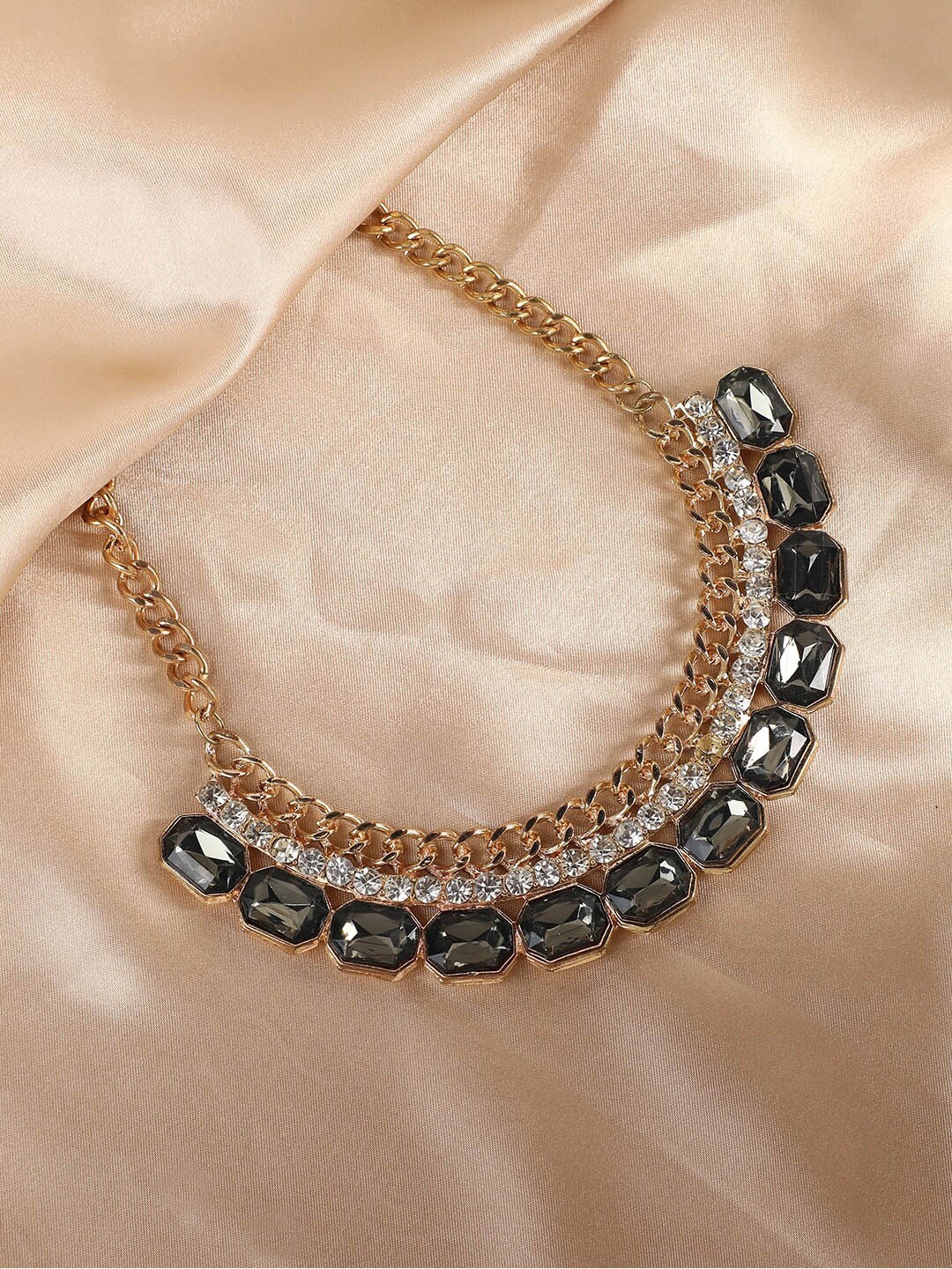 

SOHI Silver-Plated Stone Studded Designer Party Necklace, Gold