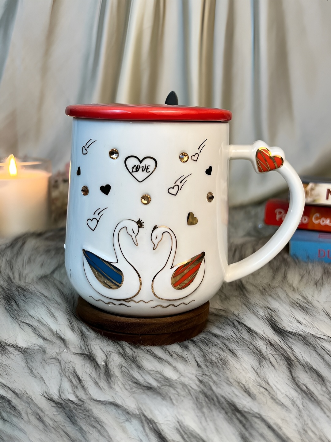 

Giftii White & Red Printed Ceramic Glossy Mugs 350 ML