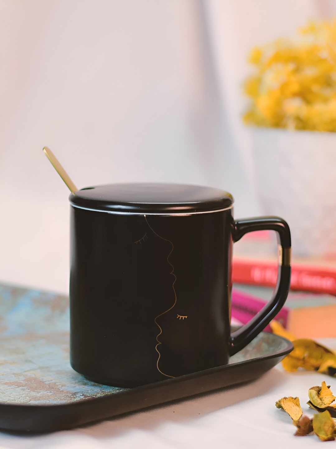 

Giftii Black & Beige Printed Ceramic Glossy Mugs 350 ML