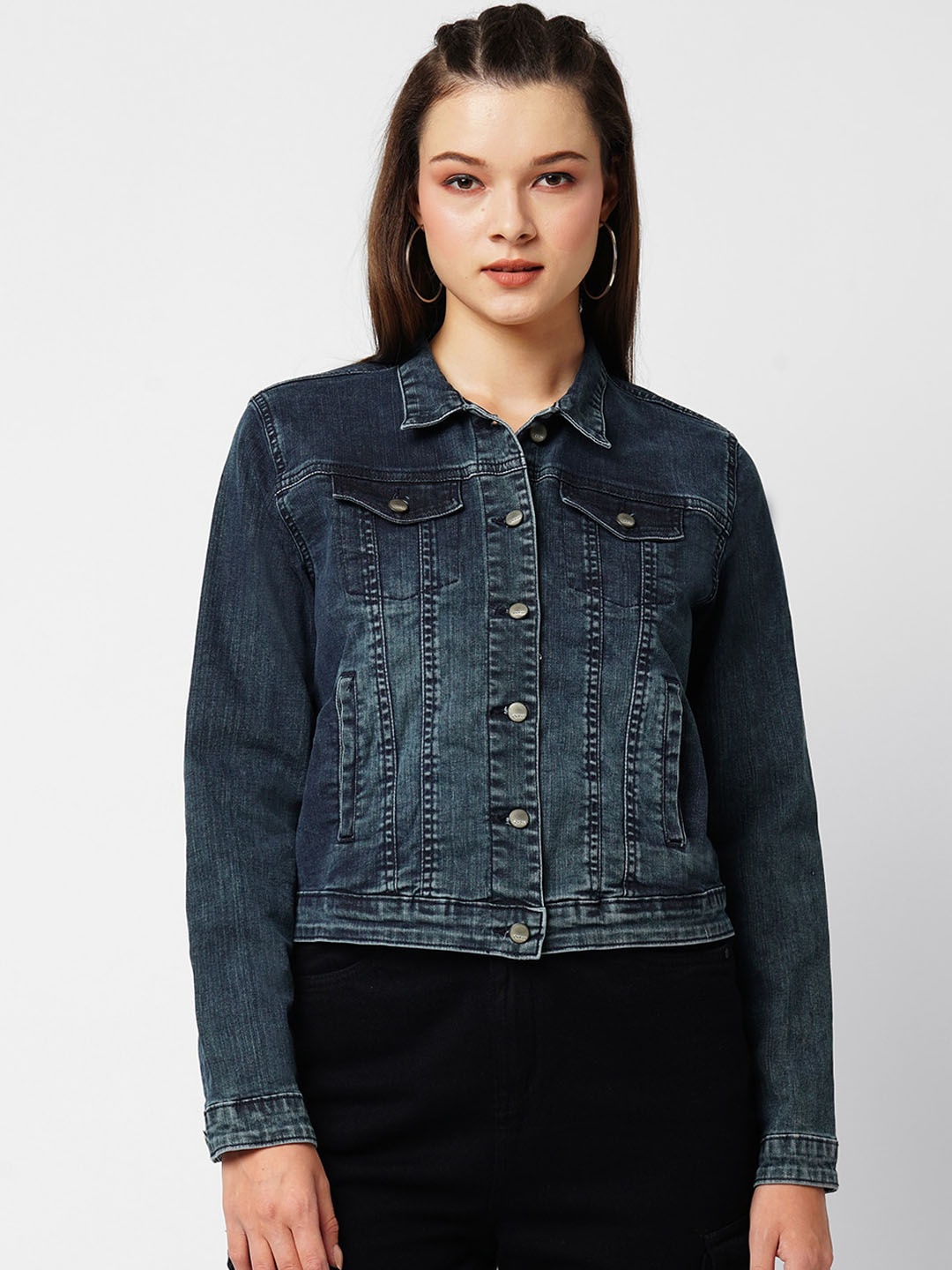 

Kraus Jeans Washed Crop Denim Jacket, Blue