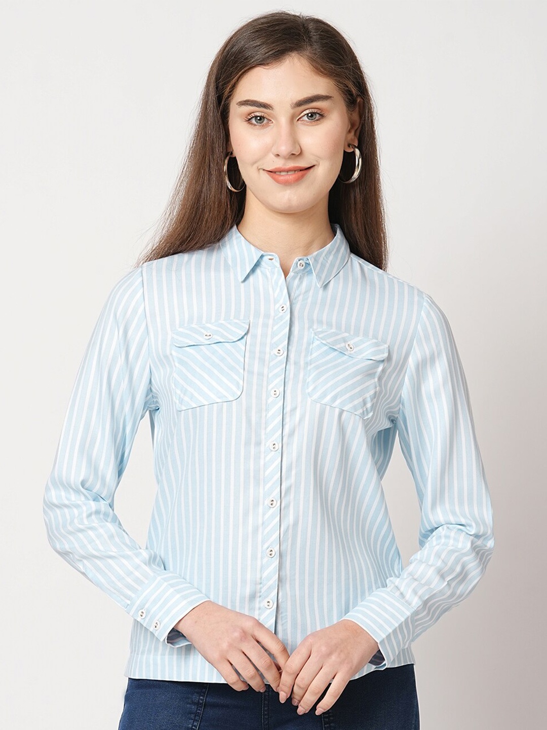 

Kraus Jeans Slim Fit Cotton Striped Casual Shirt, Blue