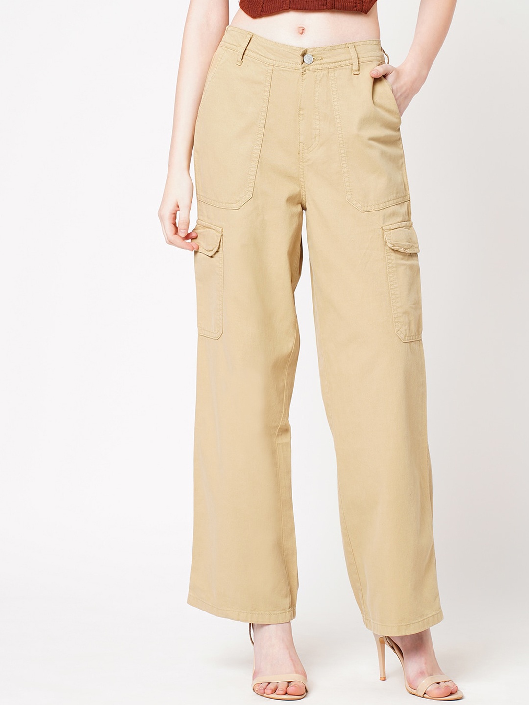 

Kraus Jeans Women Loose Fit High-Rise Cargo Trouser, Beige