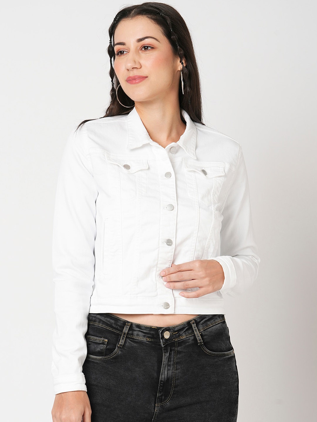 

Kraus Jeans Washed Crop Denim Jacket, White